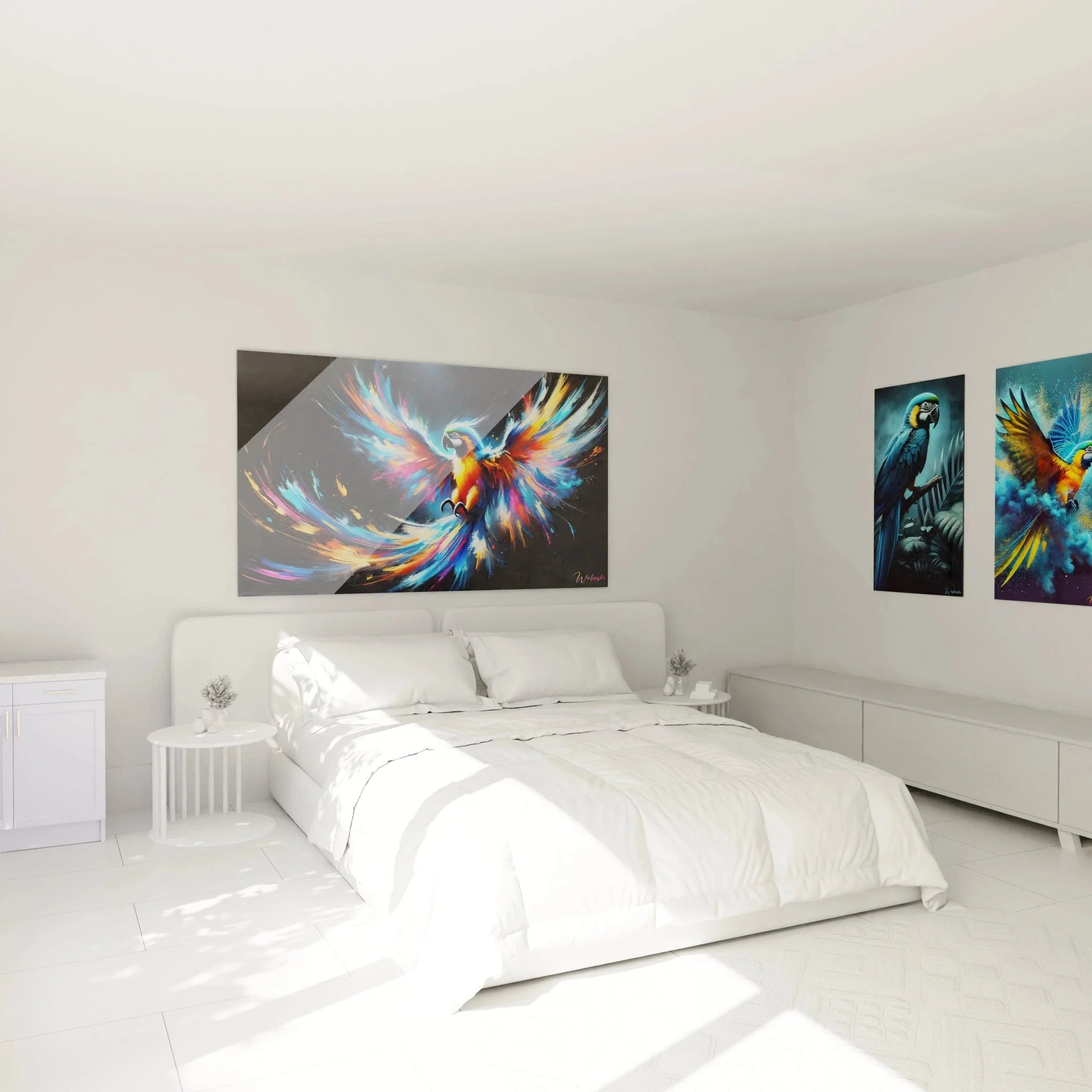 Modernes Wandbild Papagei Farbexplosion als Schlafzimmer Dekoration XXL Format Leinwand