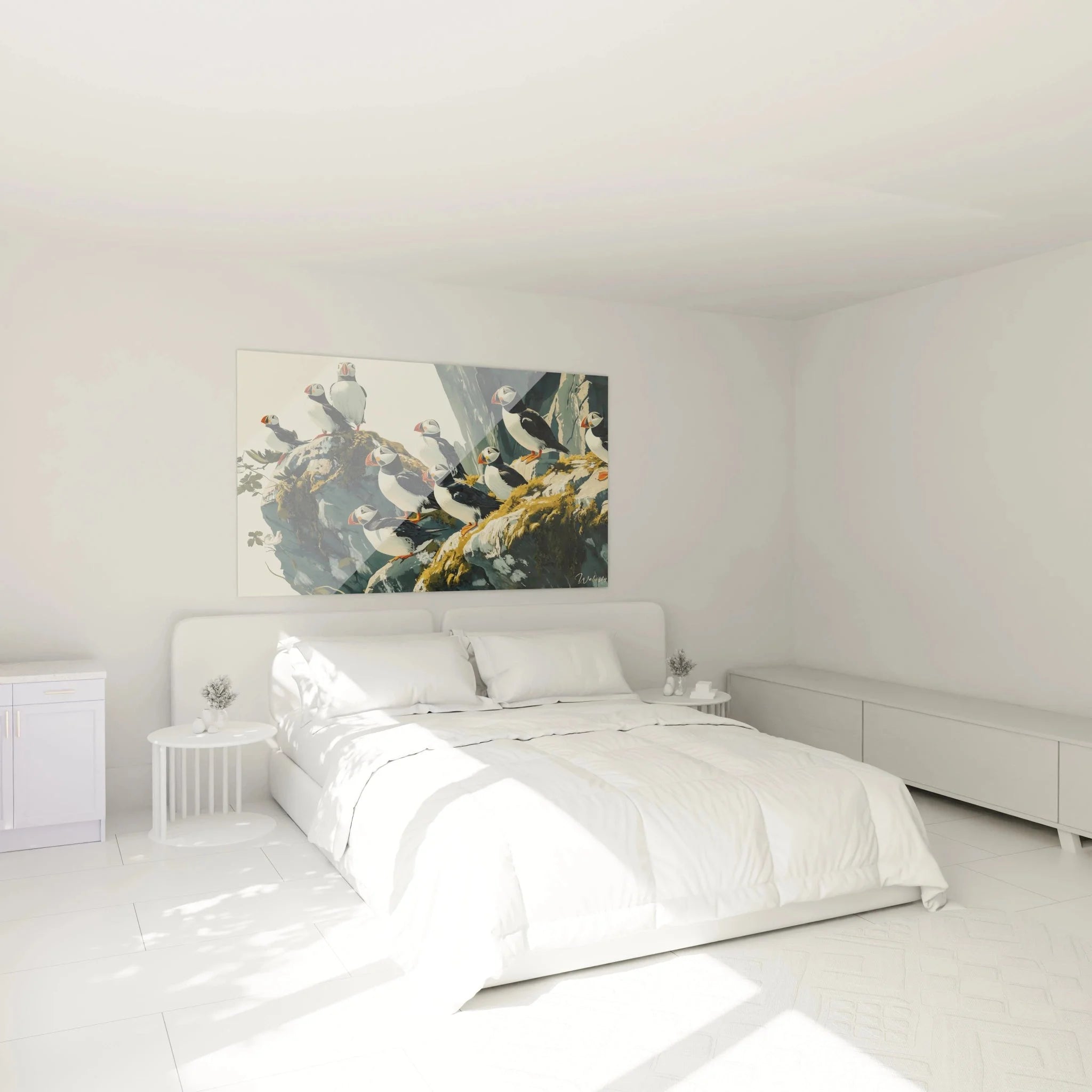 Papageitaucher Wandbild XXL als maritime Wanddekoration im Schlafzimmer mit arktischen Seevögeln