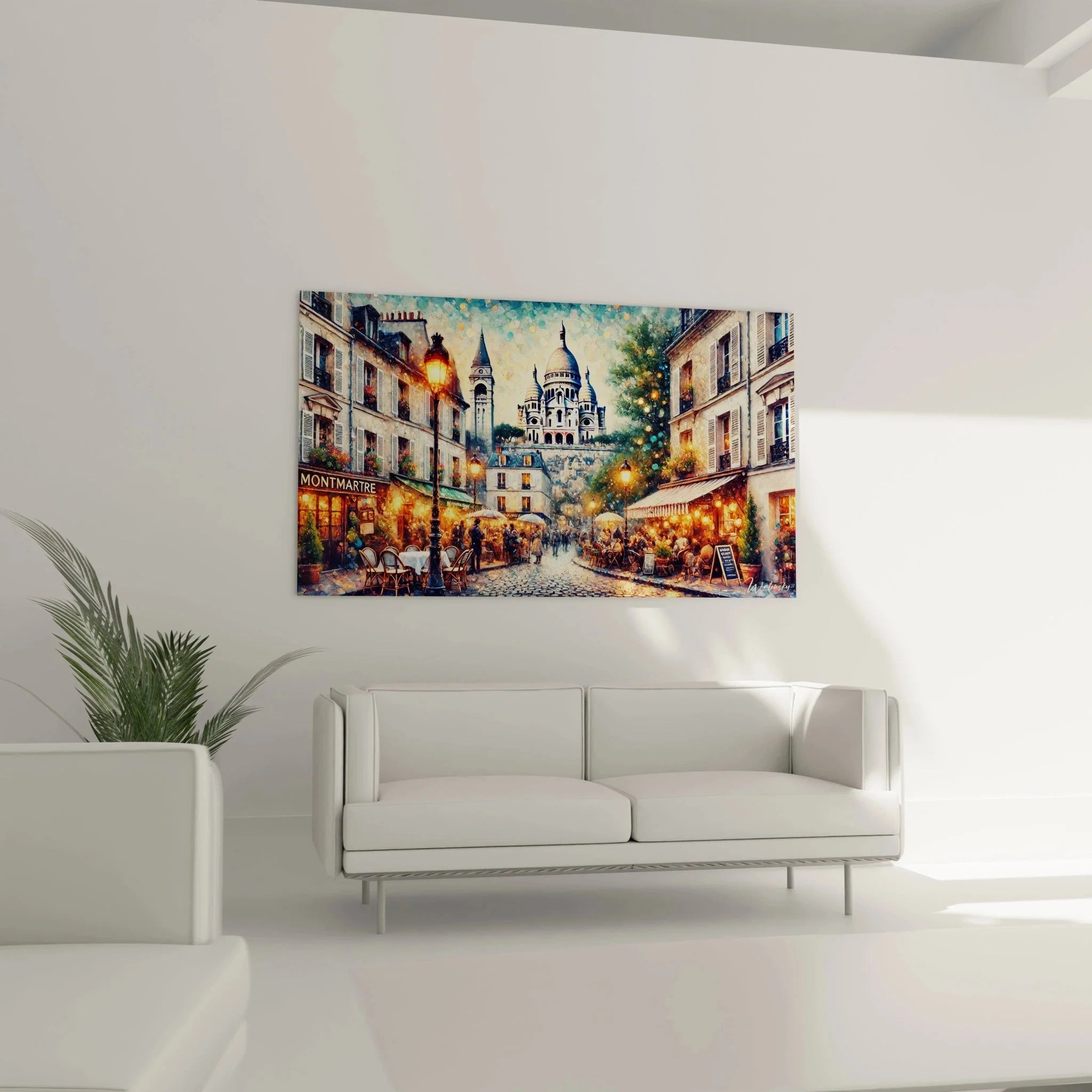 Detailansicht Wandbild Paris Montmartre zeigt Straßenlaternen und typische französische Architektur