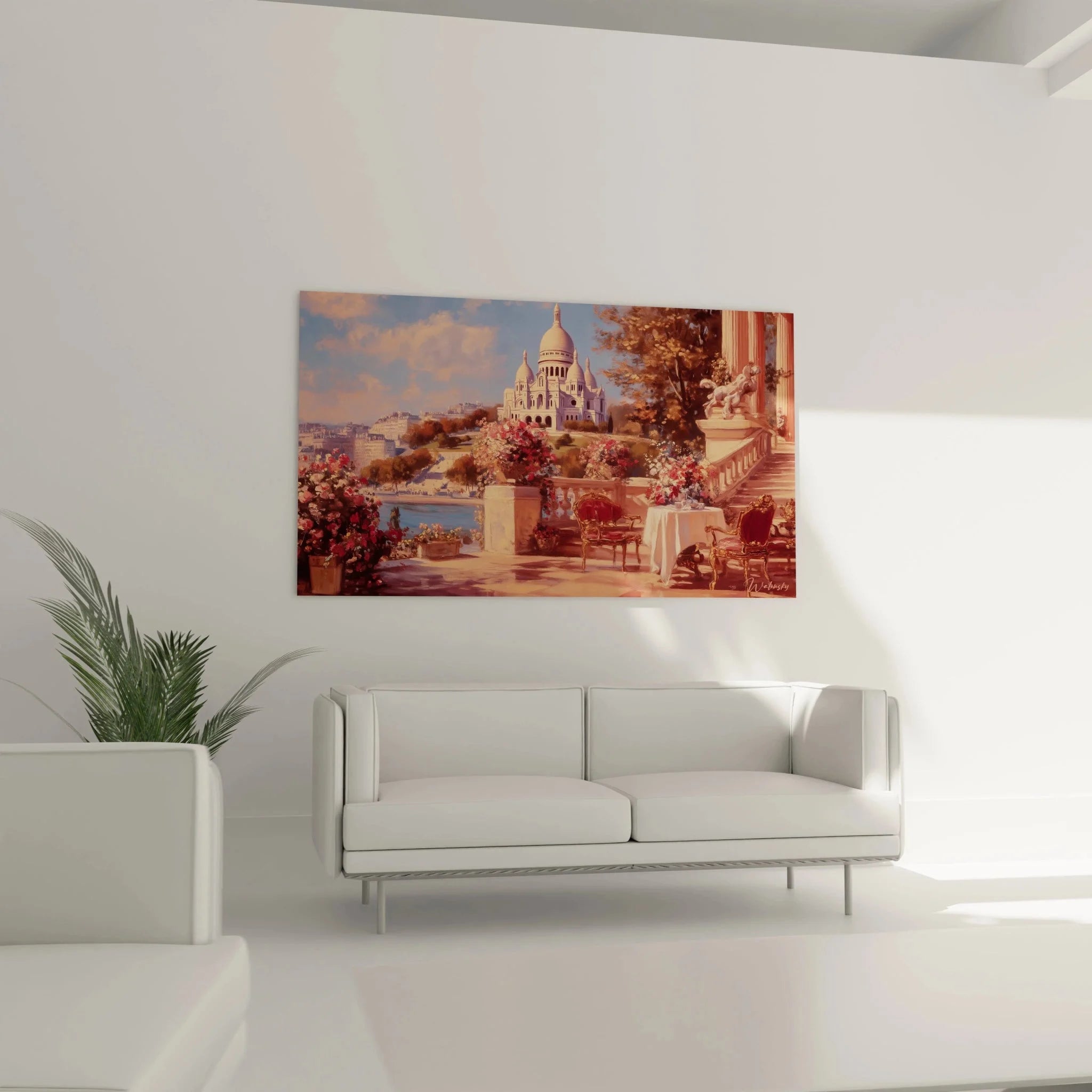 Detailansicht Wandbild Paris Terrasse mit Blüten und Basilika Sacré-Cœur Klassizismus