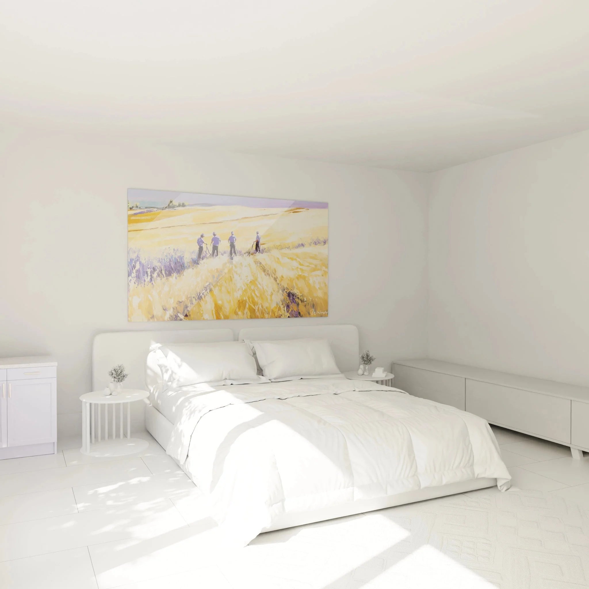 Impressionistisches Kornfeld Wandbild von Pissarro als Schlafzimmer Dekoration mit warmen Farbtönen