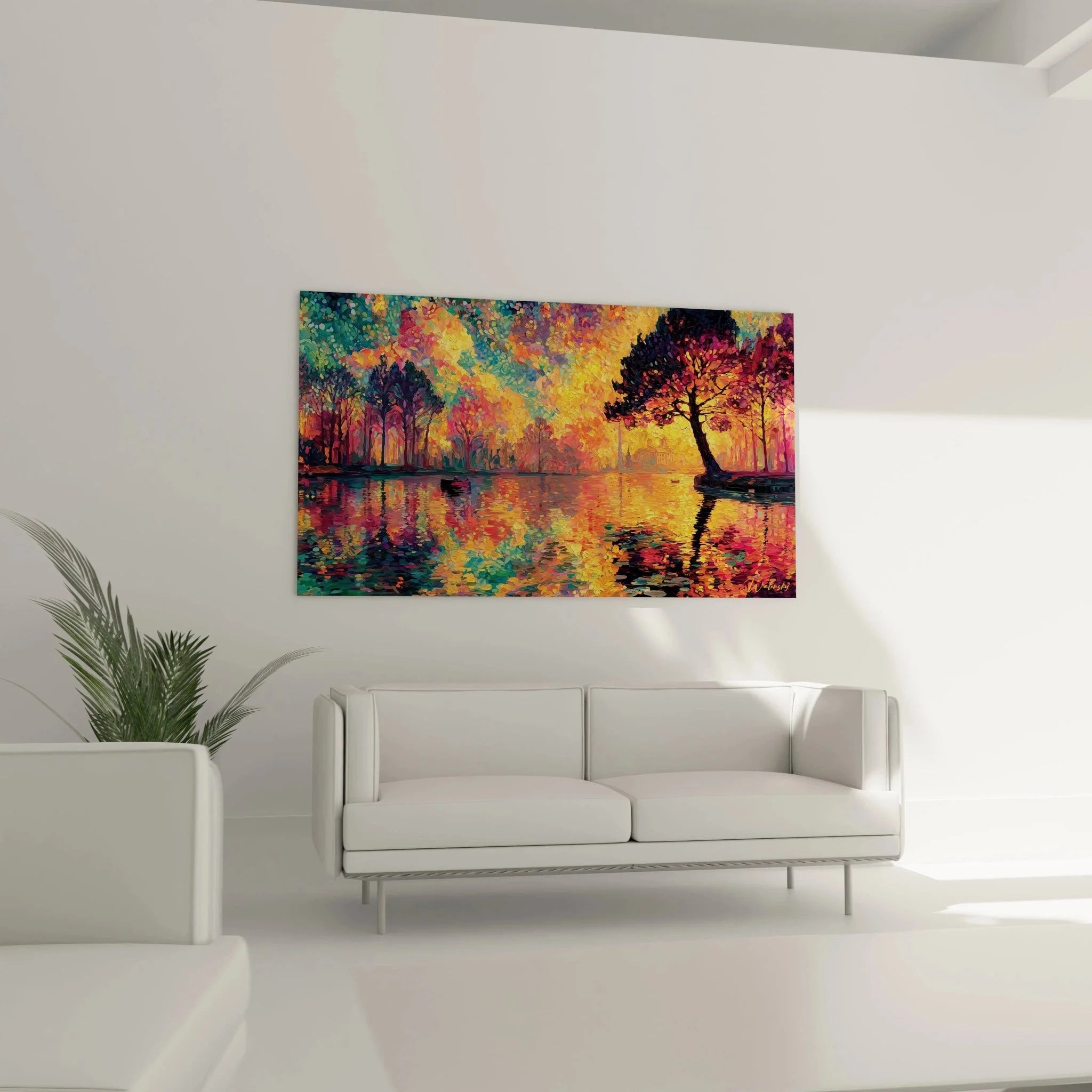 Detailansicht Pointillismus Maltechnik - Farbpunkte und Herbstfarben in künstlerischer Nahaufnahme