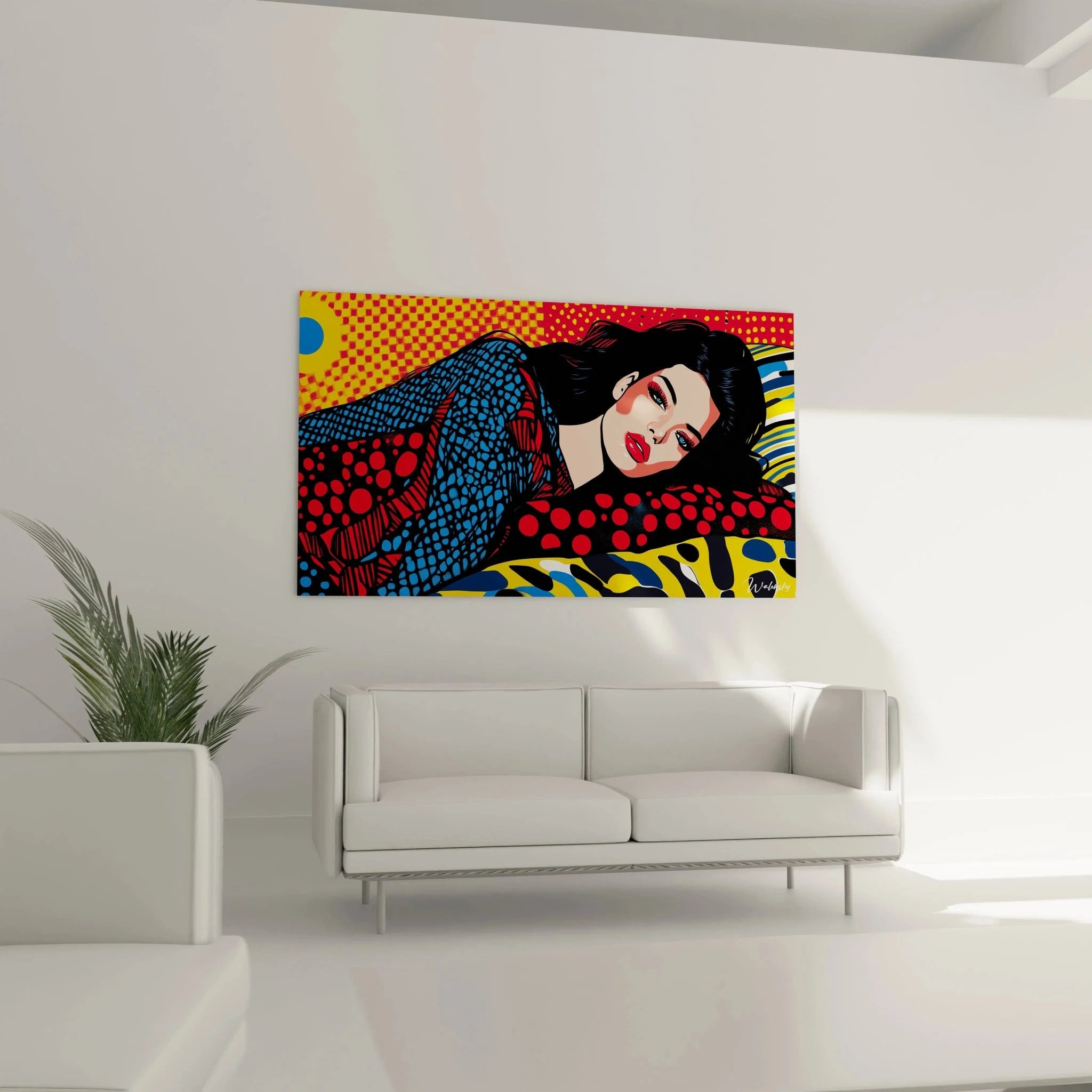 Detailansicht Pop-Art Wandbild zeigt Rasterpunkt-Technik und intensive Farbgebung