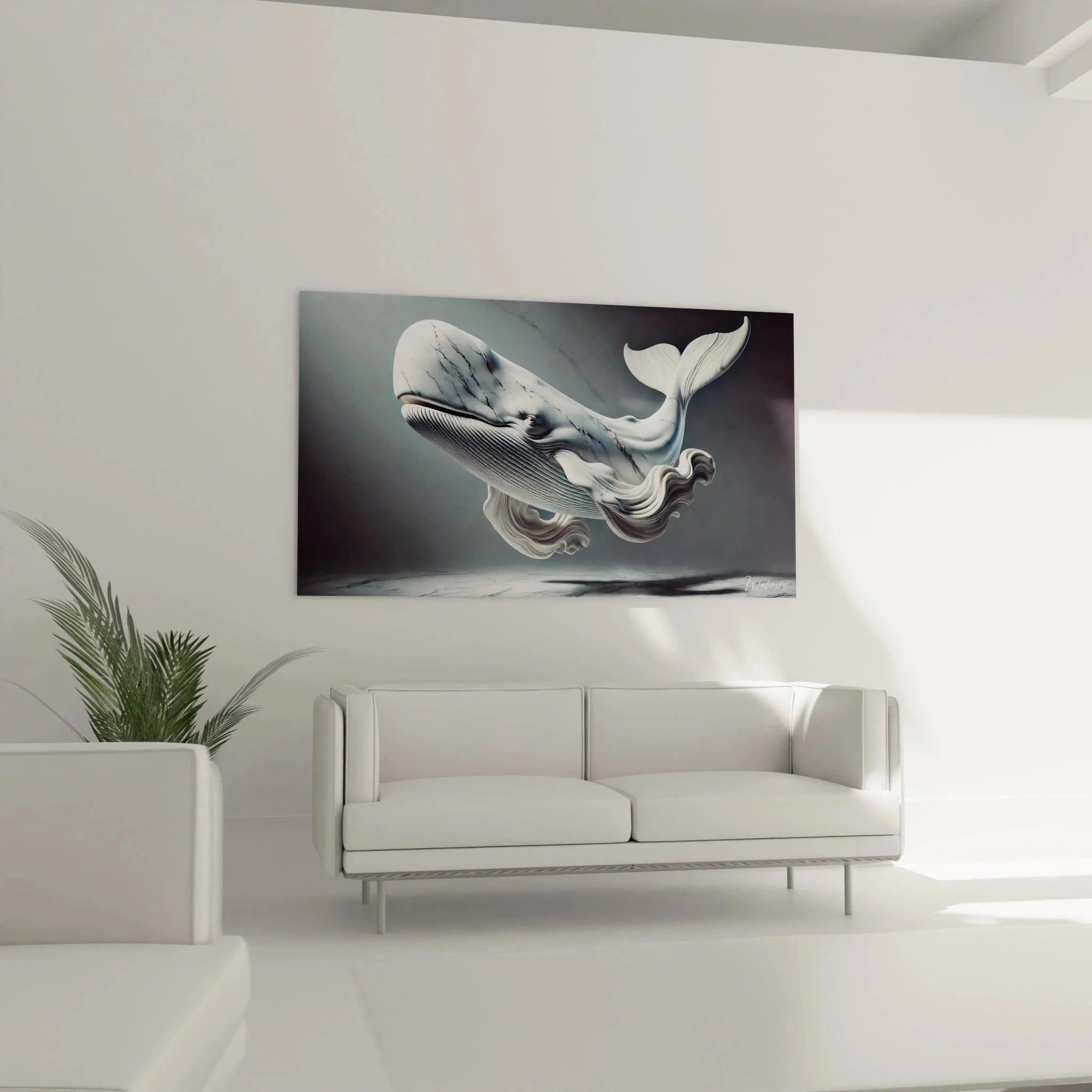 Detailansicht Pottwal Wandbild mit realistischen Hautstrukturen und Wasserbewegung - XXL Walkunst Nahaufnahme