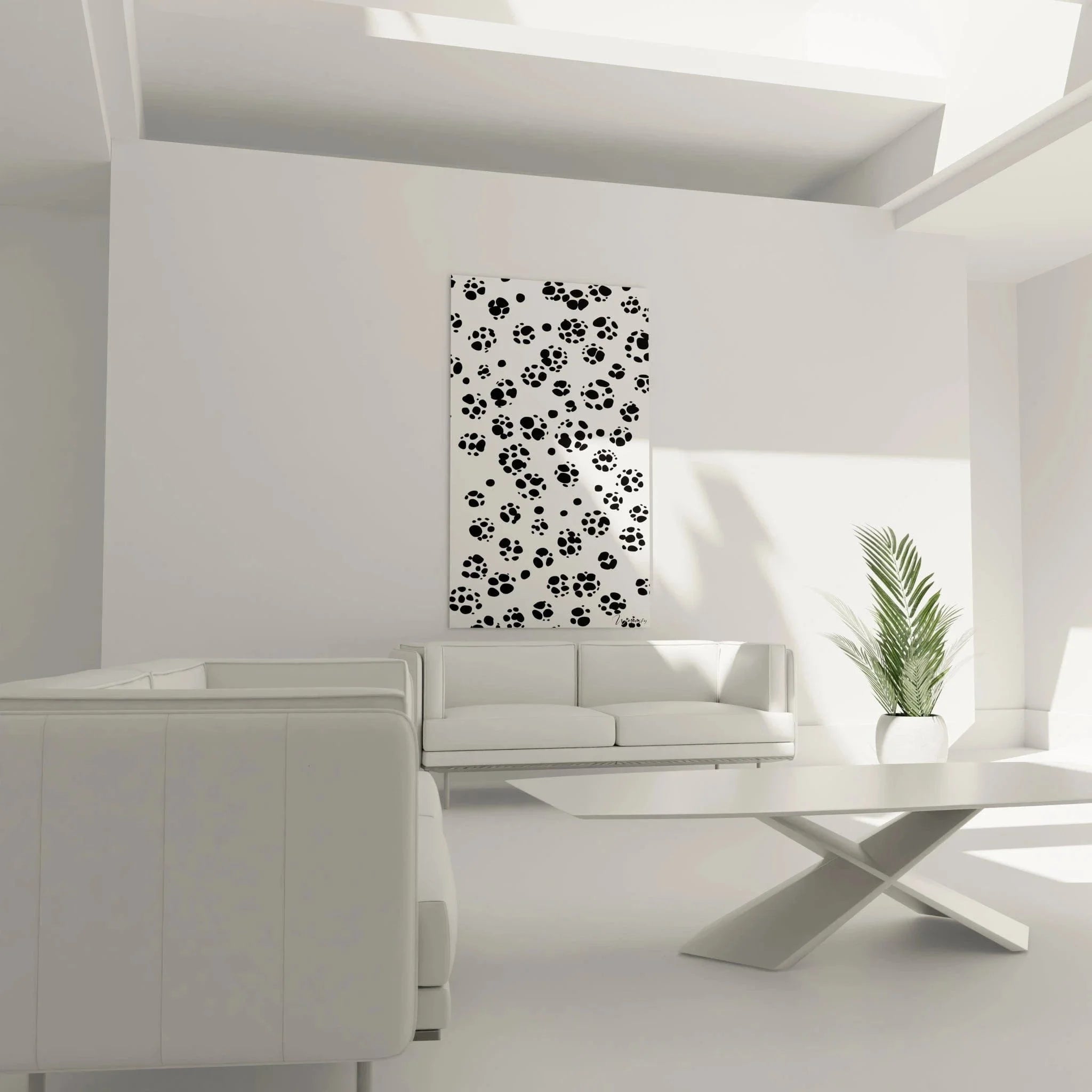 Detailaufnahme schwarzer Punkte Wandbild - geometrisches Dalmatiner Muster Nahaufnahme