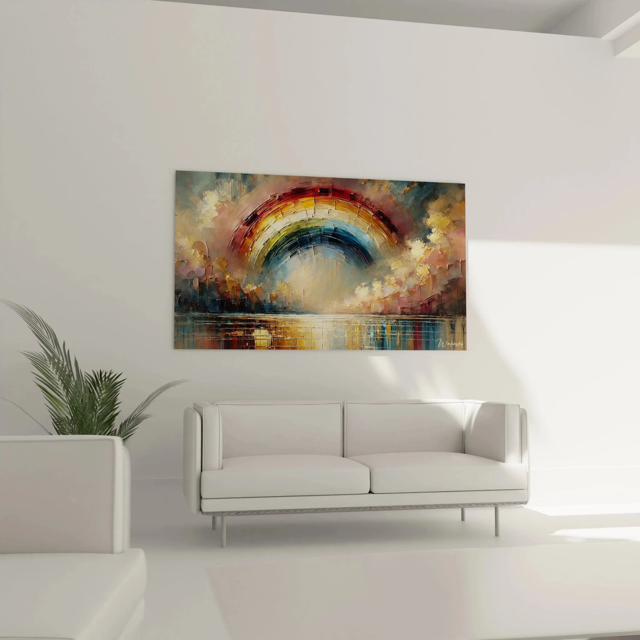 Detailansicht Regenbogen Leinwand - Pinselstriche und Farbverläufe der abstrakten Malerei