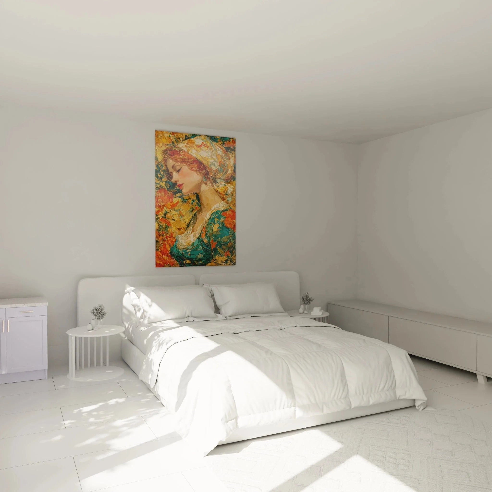 Elegantes Renaissance Wandbild junge Dame mit Blumen als Schlafzimmer Wanddekoration