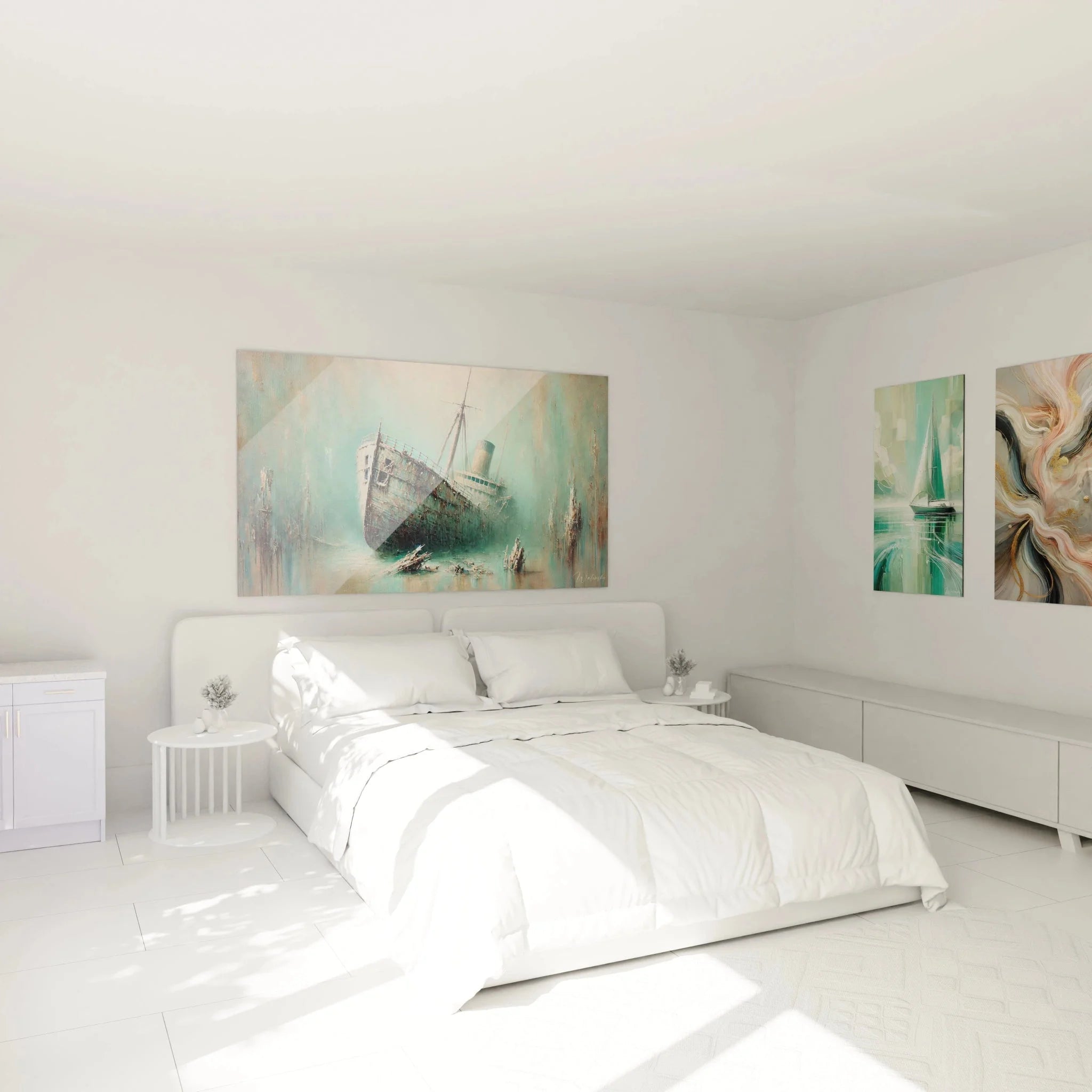 Schiffswrack Wandbild im Schlafzimmer maritime Dekoration versunkener Dampfer Unterwasserszene