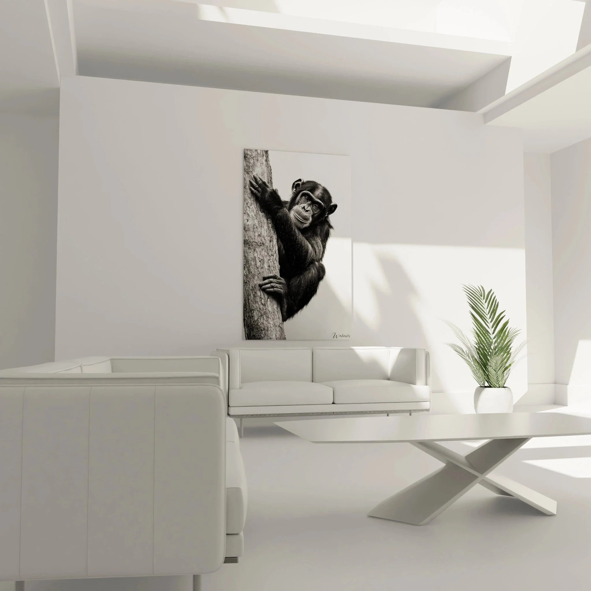 Detailaufnahme Schimpanse Wandkunst - schwarz-weiß Affe Gesicht Nahaufnahme Kunstdruck