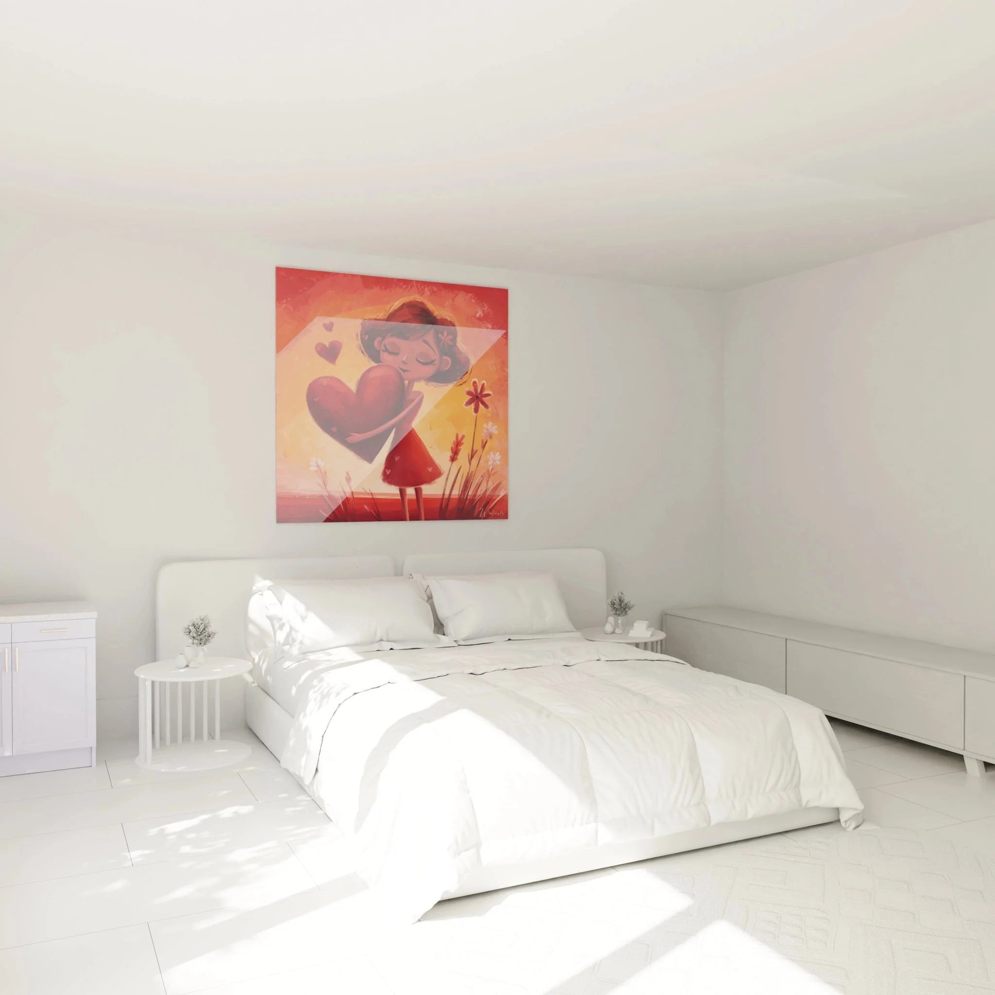 Schlafzimmer Dekoration mit Mädchen Herz Wandbild - romantische Valentinstag Wandkunst