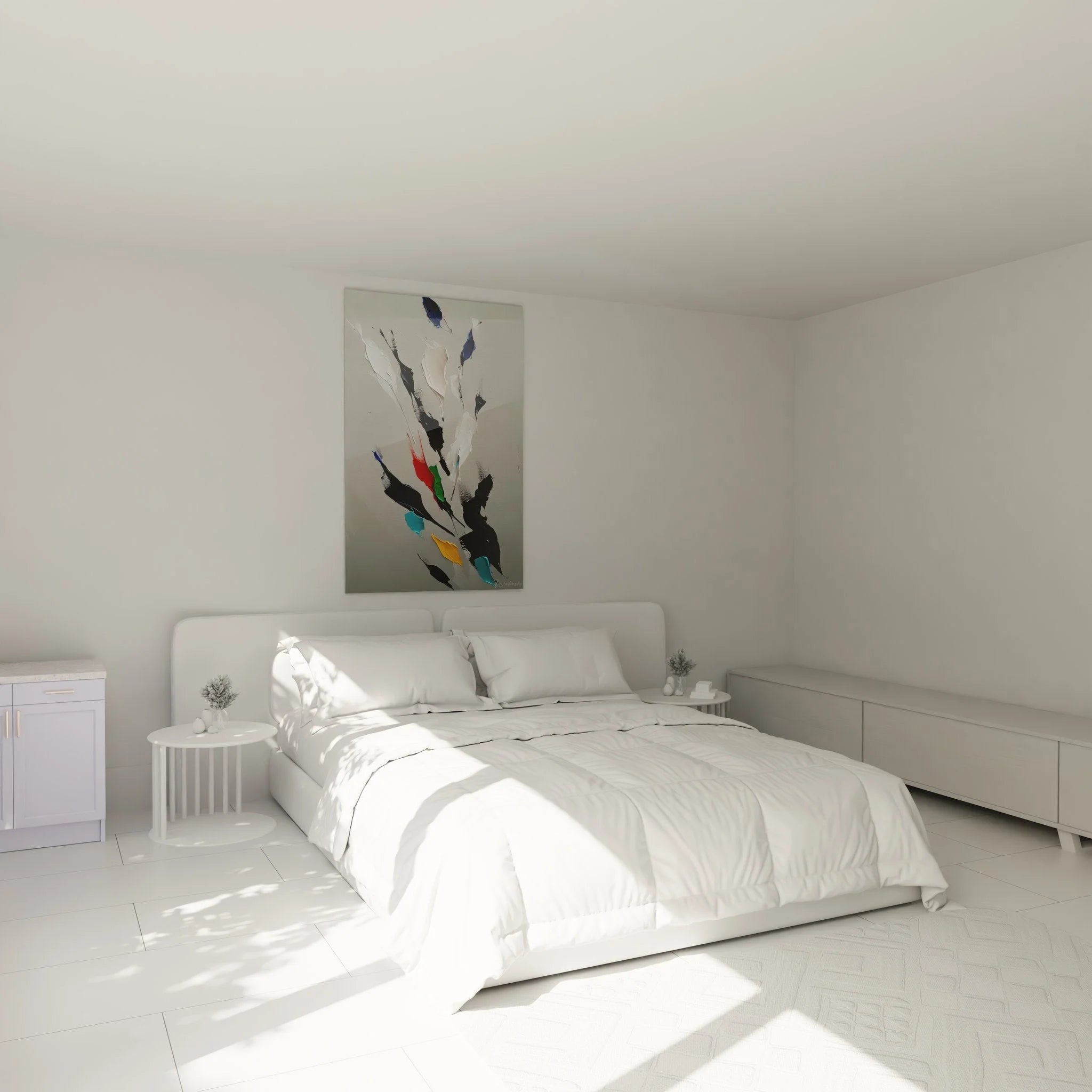 Schlafzimmer Wandbild abstrakte Federn Minimalismus Kunst über Bett hängend