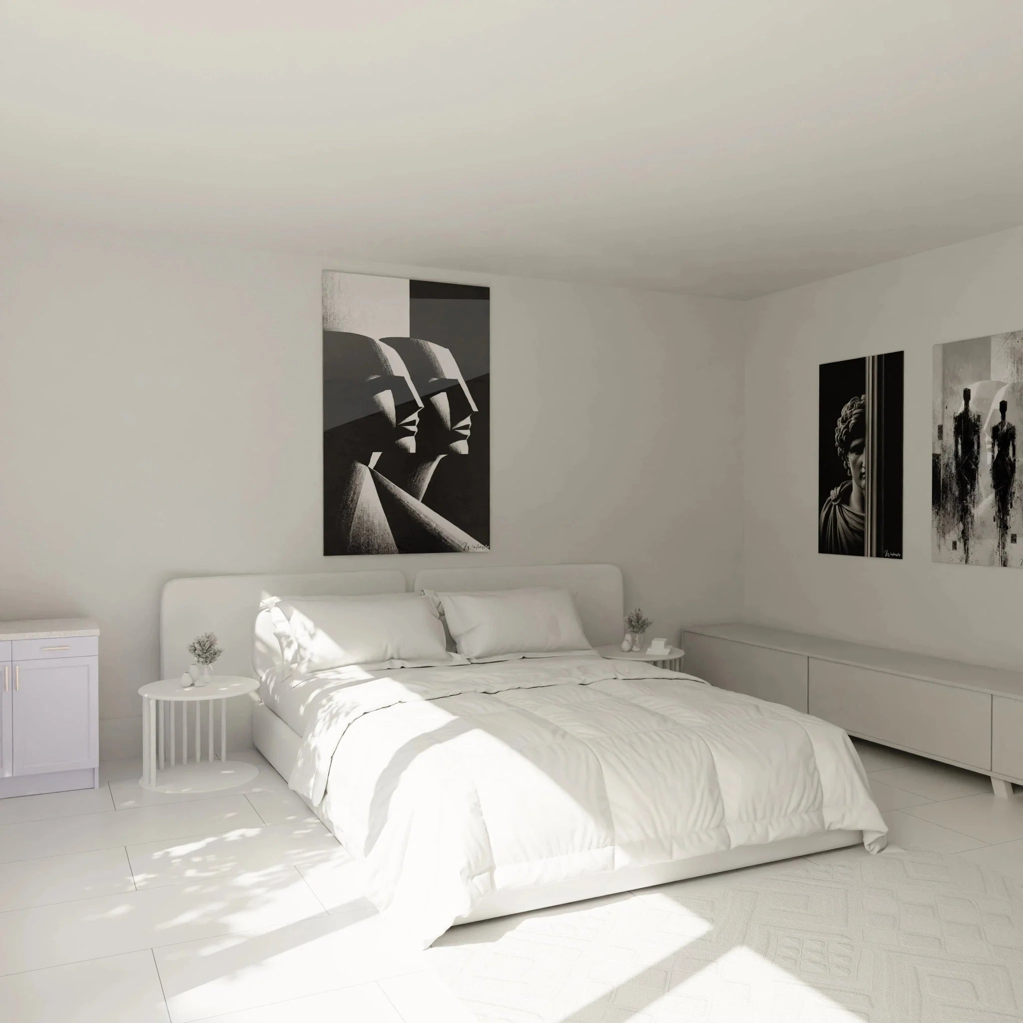 Schlafzimmer Wanddekoration abstrakte Silhouetten schwarz-weiß Wandbild