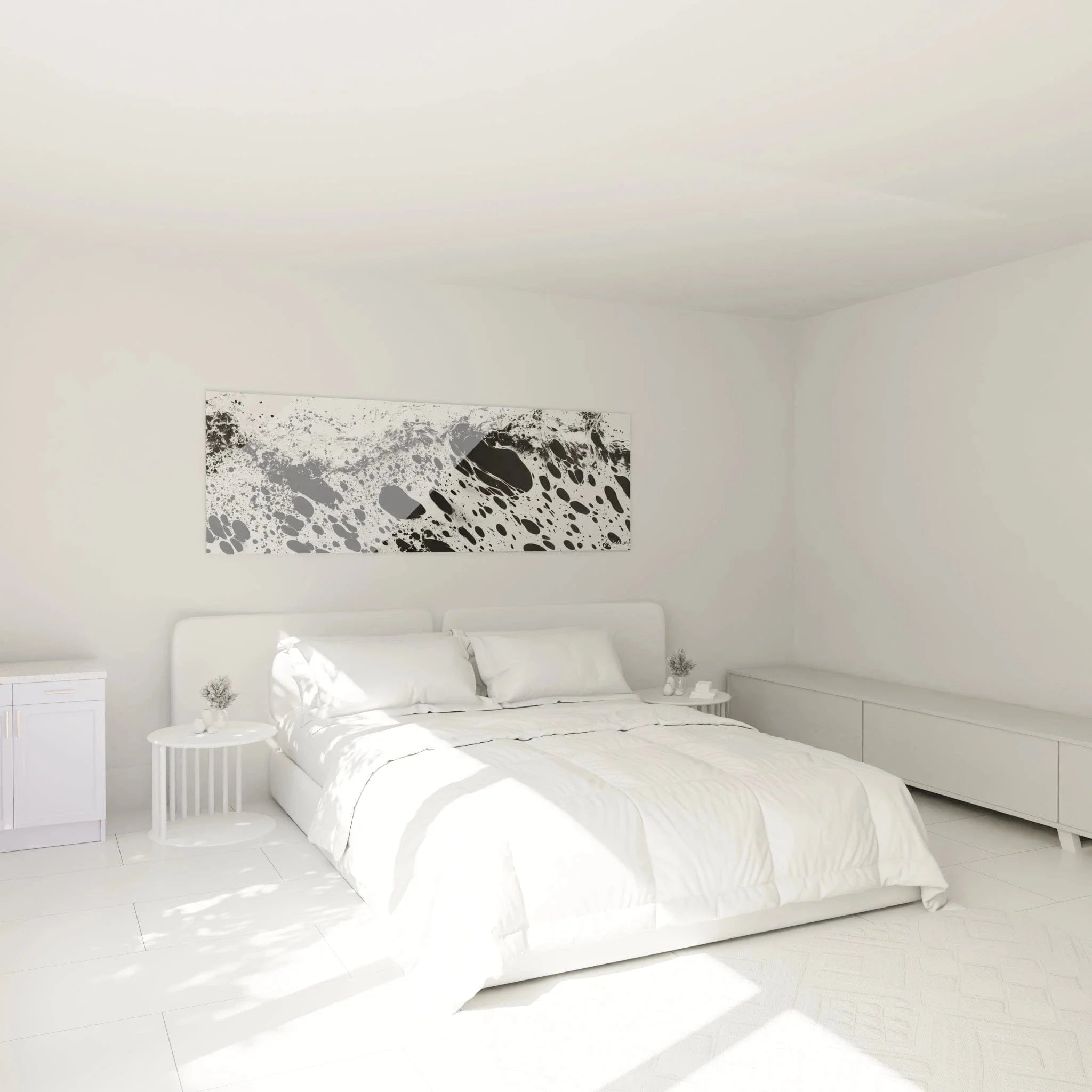 Schlafzimmer Wandbild abstrakte Tropfen schwarz-weiß, stilvolle Dalmatiner-Optik Wandkunst