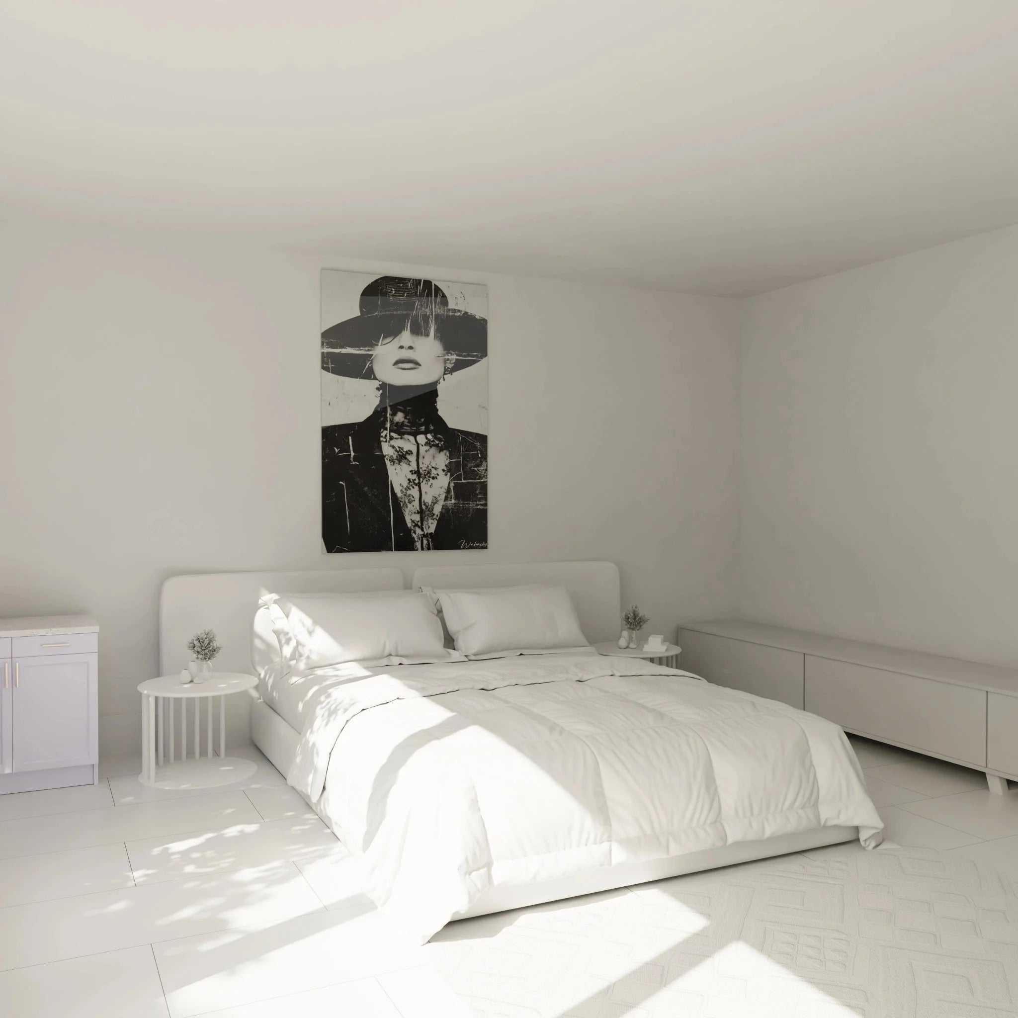 Schlafzimmer Wandbild schwarzweiß Dame mit Hut moderne Fashion Dekoration
