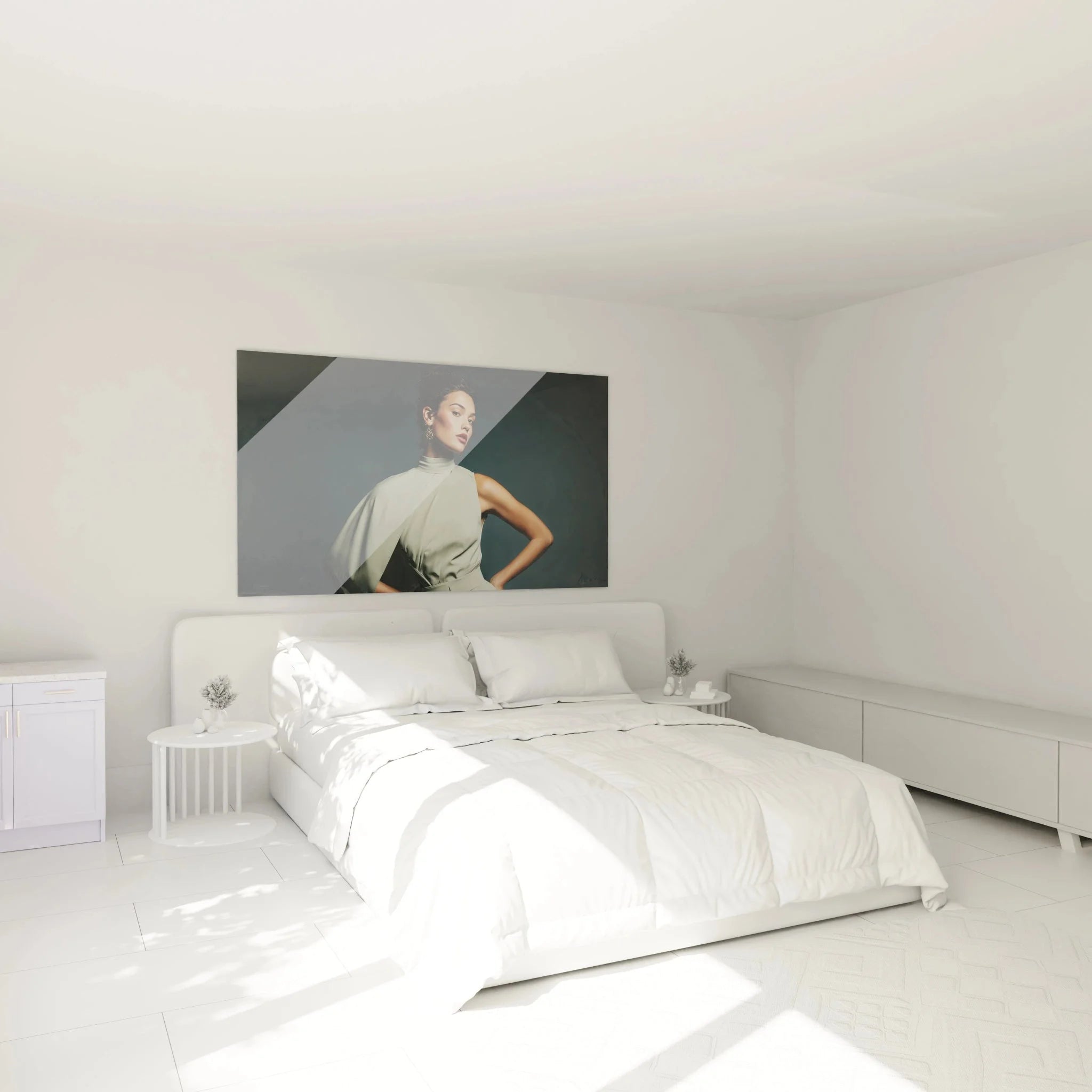 Schlafzimmer Dekoration mit Wandbild elegante Frau - stilvolle weibliche Kunst fürs Zuhause
