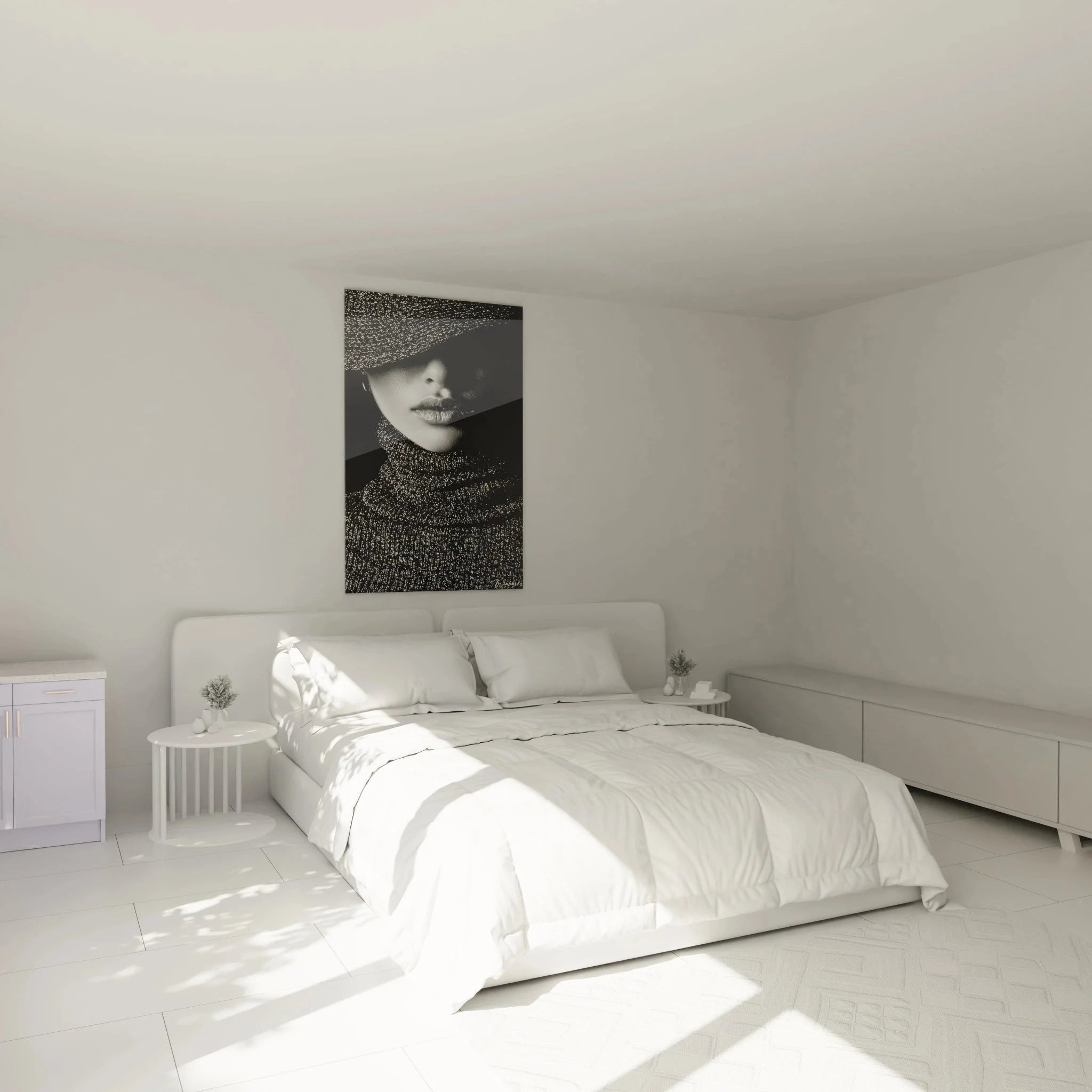 Elegantes Schwarz-Weiß Wandbild Frau Portrait als stilvolle Schlafzimmer Wanddekoration