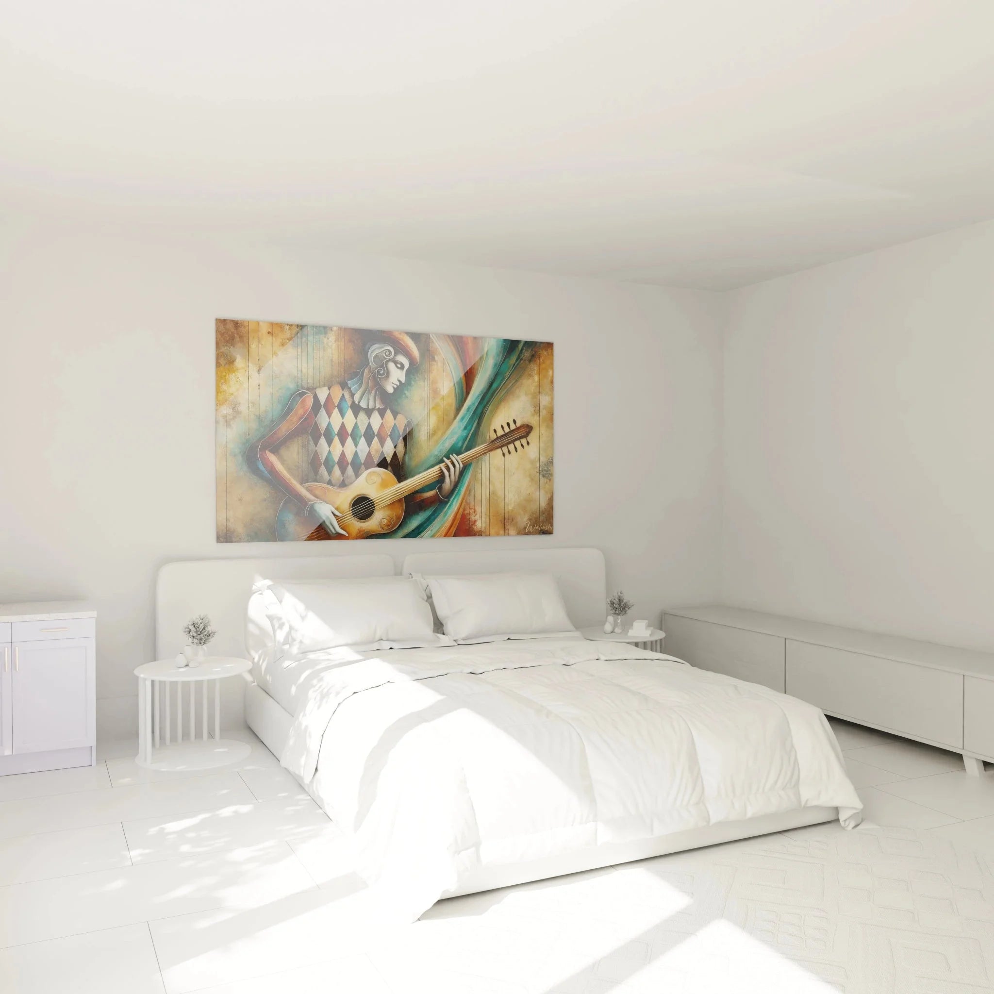 Schlafzimmer Wandbild Gitarrist Harlequin Musikkunst abstrakt Gitarre Wanddekoration Musik XXL