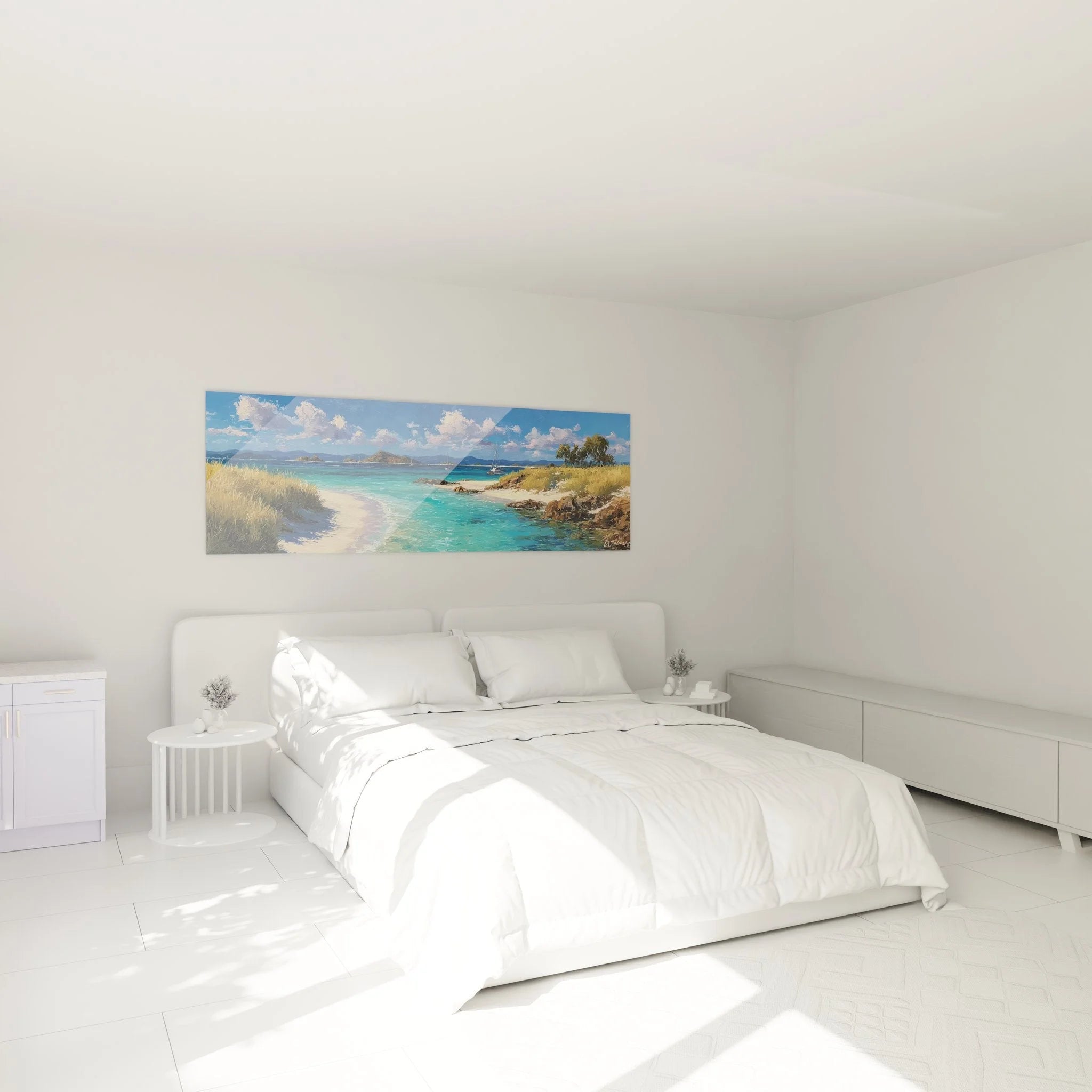 Schlafzimmer Wandbild tropischer Strand Türkis Wasser Entspannung maritime Dekoration