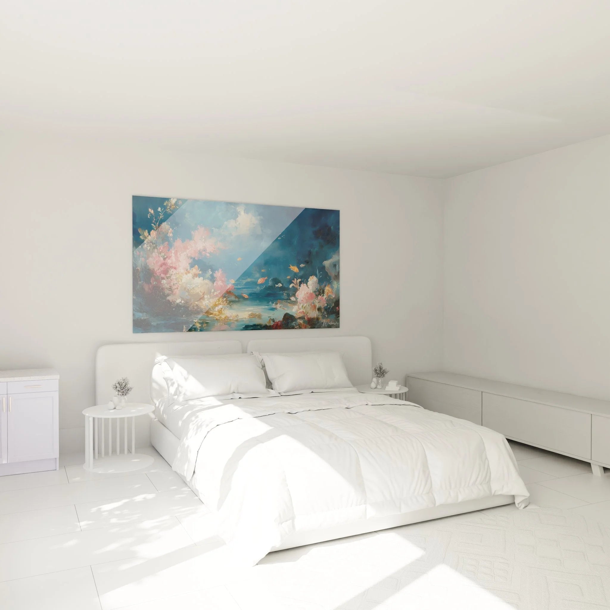 Schlafzimmer Dekoration mit Wandbild Korallenriff und maritime Unterwasserszene