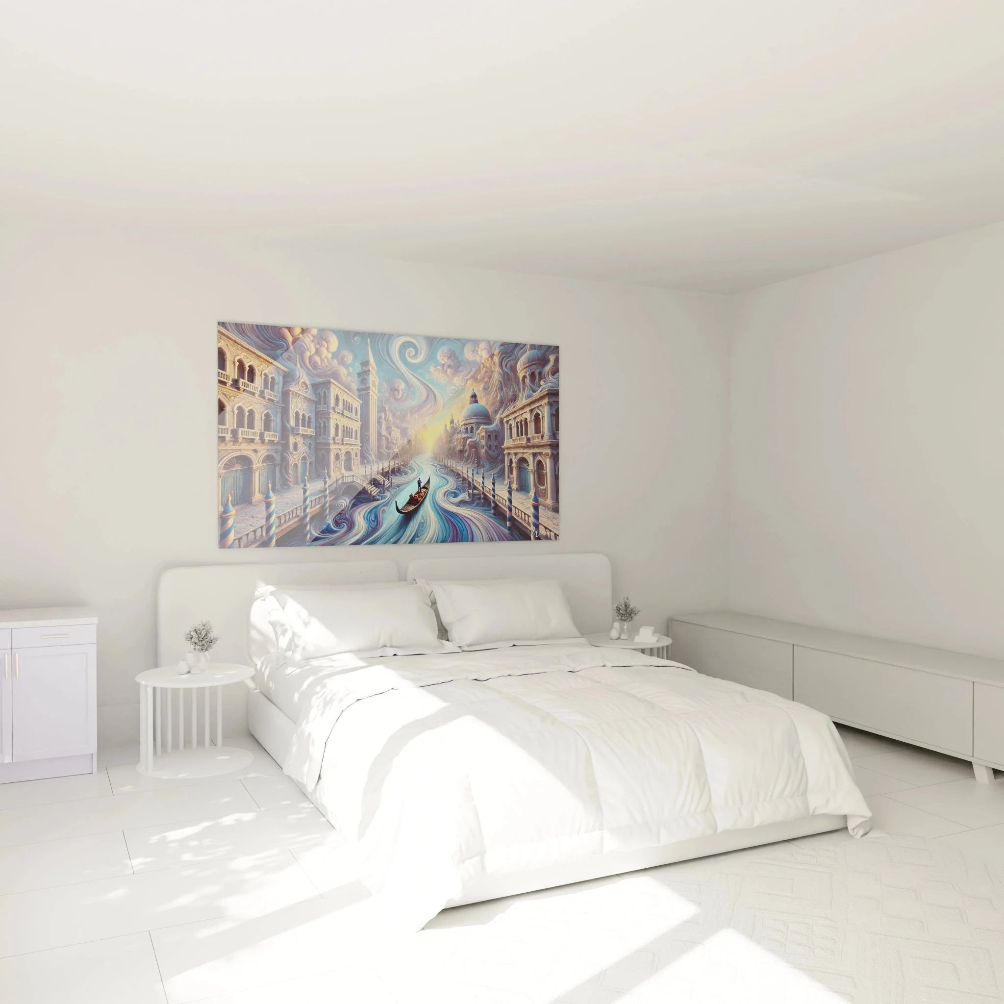 Schlafzimmer Dekoration mit Wandbild Venedig Kanal - italienische Romantik für Wohnräume