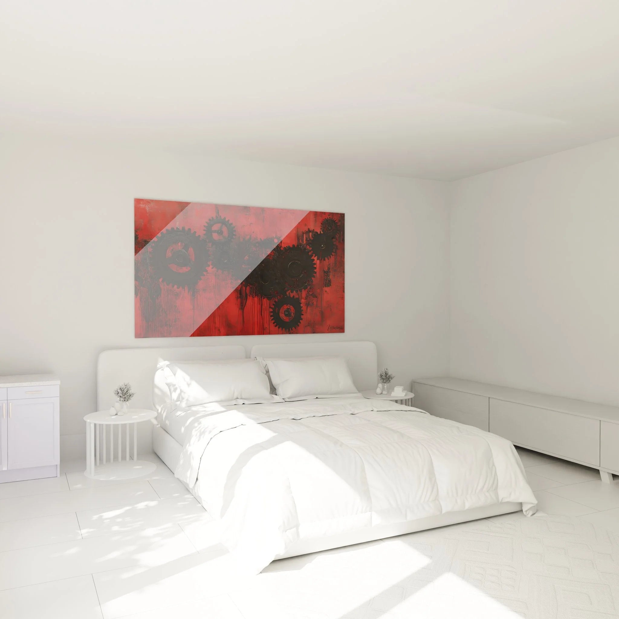 Schlafzimmer Wandbild Zahnräder rot Industrie Design mechanische Elemente Wanddekoration XXL