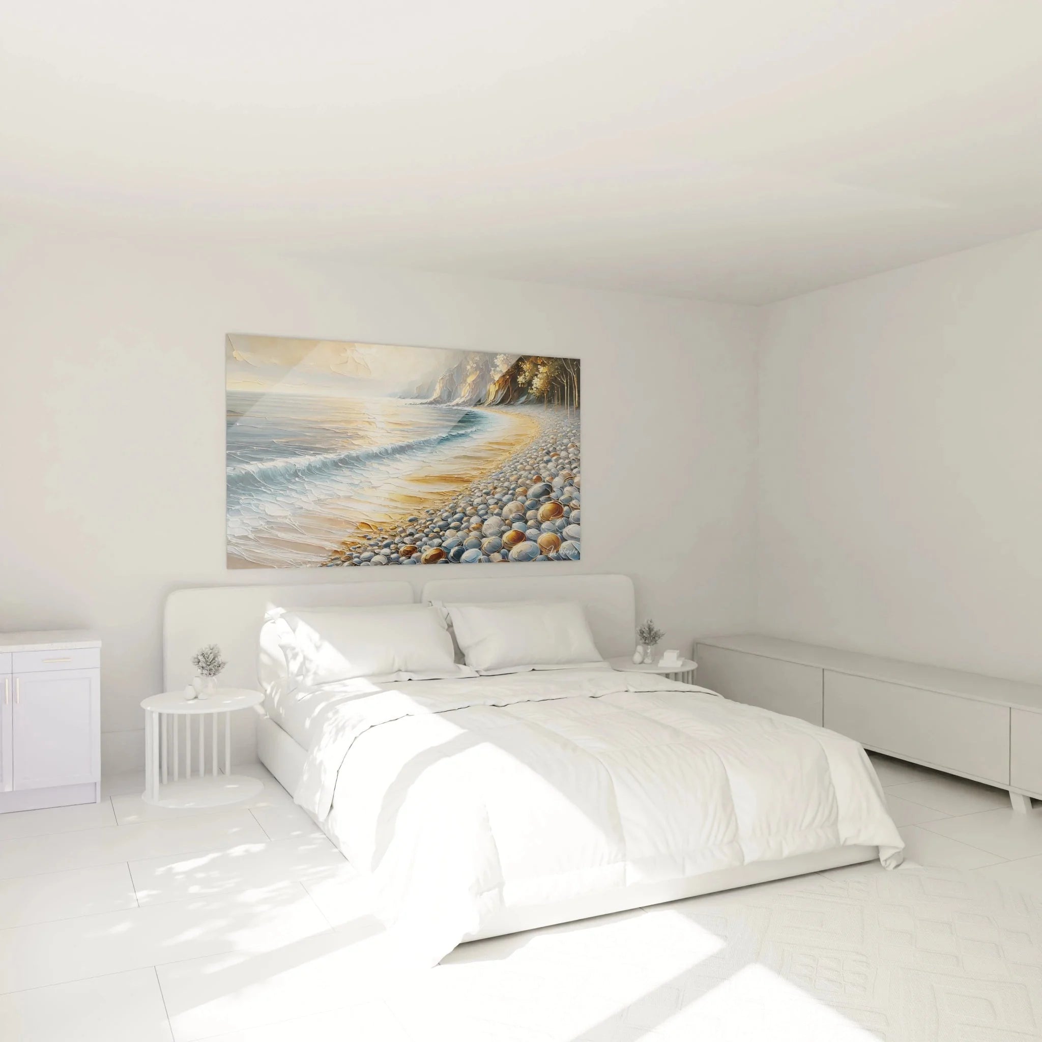 Schlafzimmer Wanddekoration mit Küstenstrand Wandbild - maritime Atmosphäre für entspannende Raumgestaltung