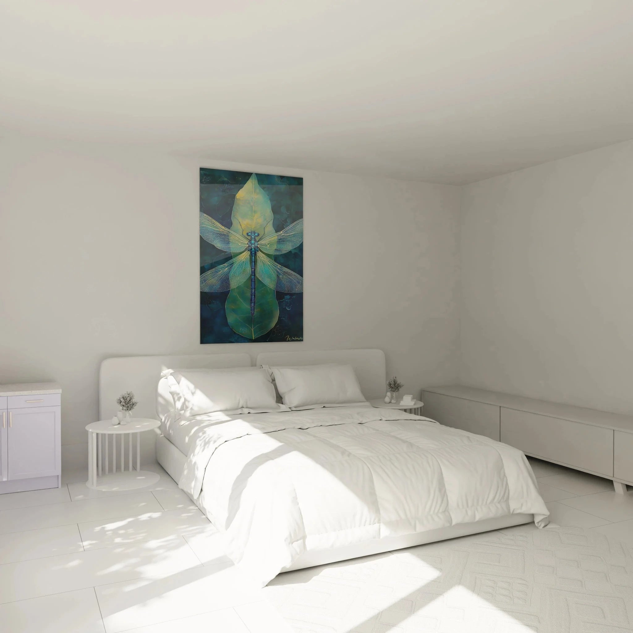 Schlafzimmer Wanddeko mit Libelle Wandbild in beruhigenden Blautönen - Edition Libelle