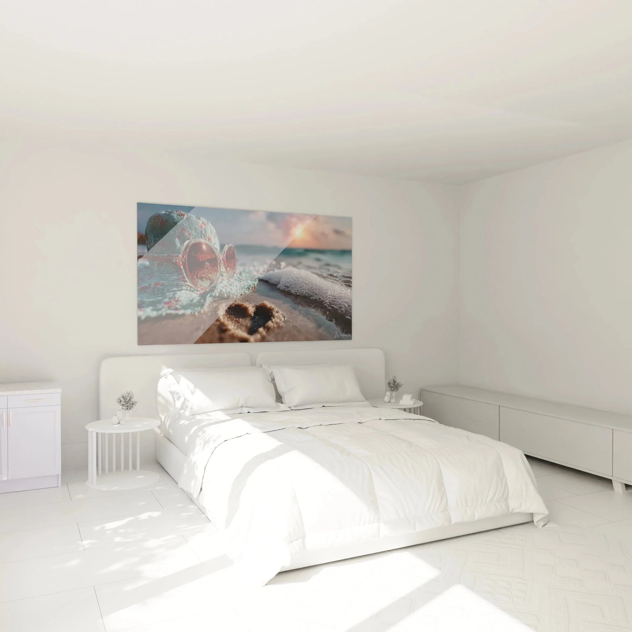 Schlafzimmer Wanddeko mit Strandzubehör Motiv, maritime Atmosphäre durch Sommerbild
