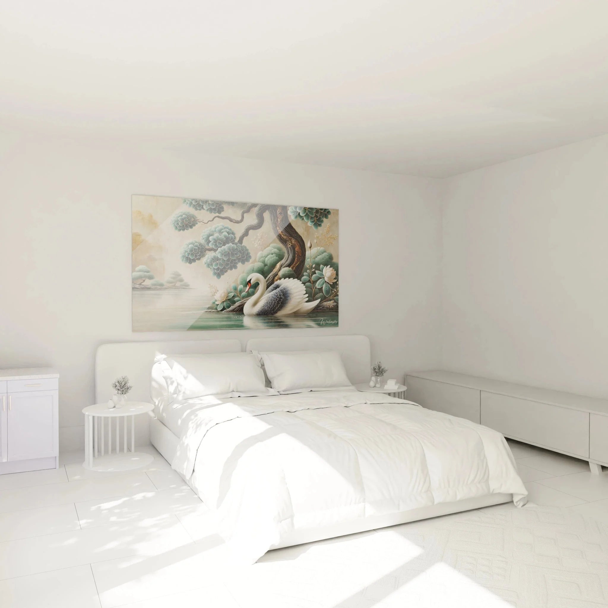 Wandbild Schwan japanische Kunst als stilvolle Schlafzimmer Dekoration