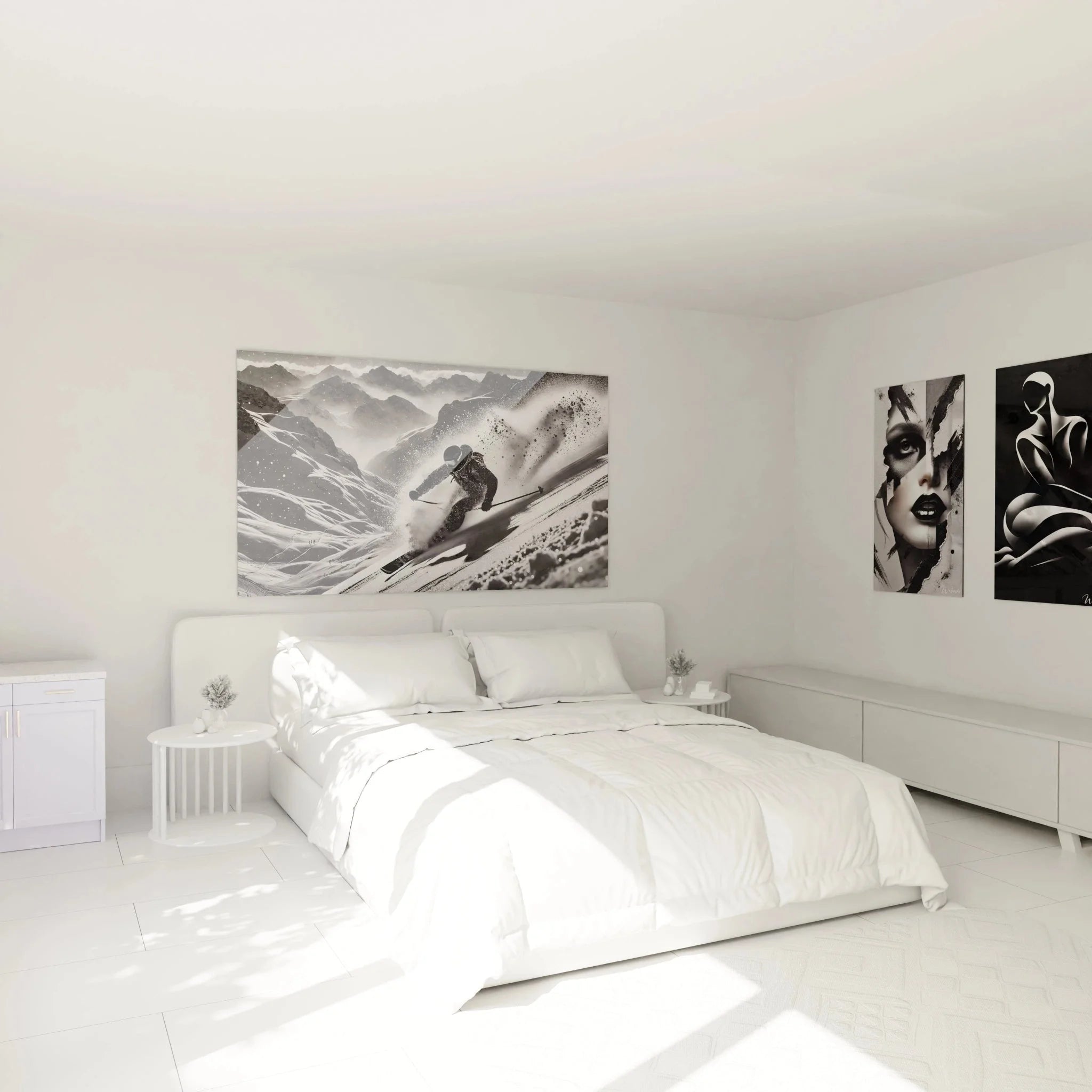 Skifahrer Wandbild XXL schwarz-weiß Schlafzimmer Wintersport Deko alpine Kunst