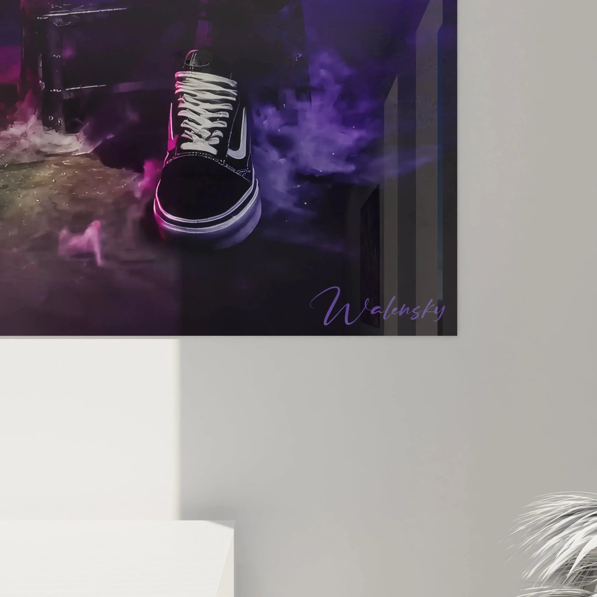 Gesamtansicht Wandbild Skull Streetwear - Urban Art Dekoration mit pinkem und violettem Rauch Effekt