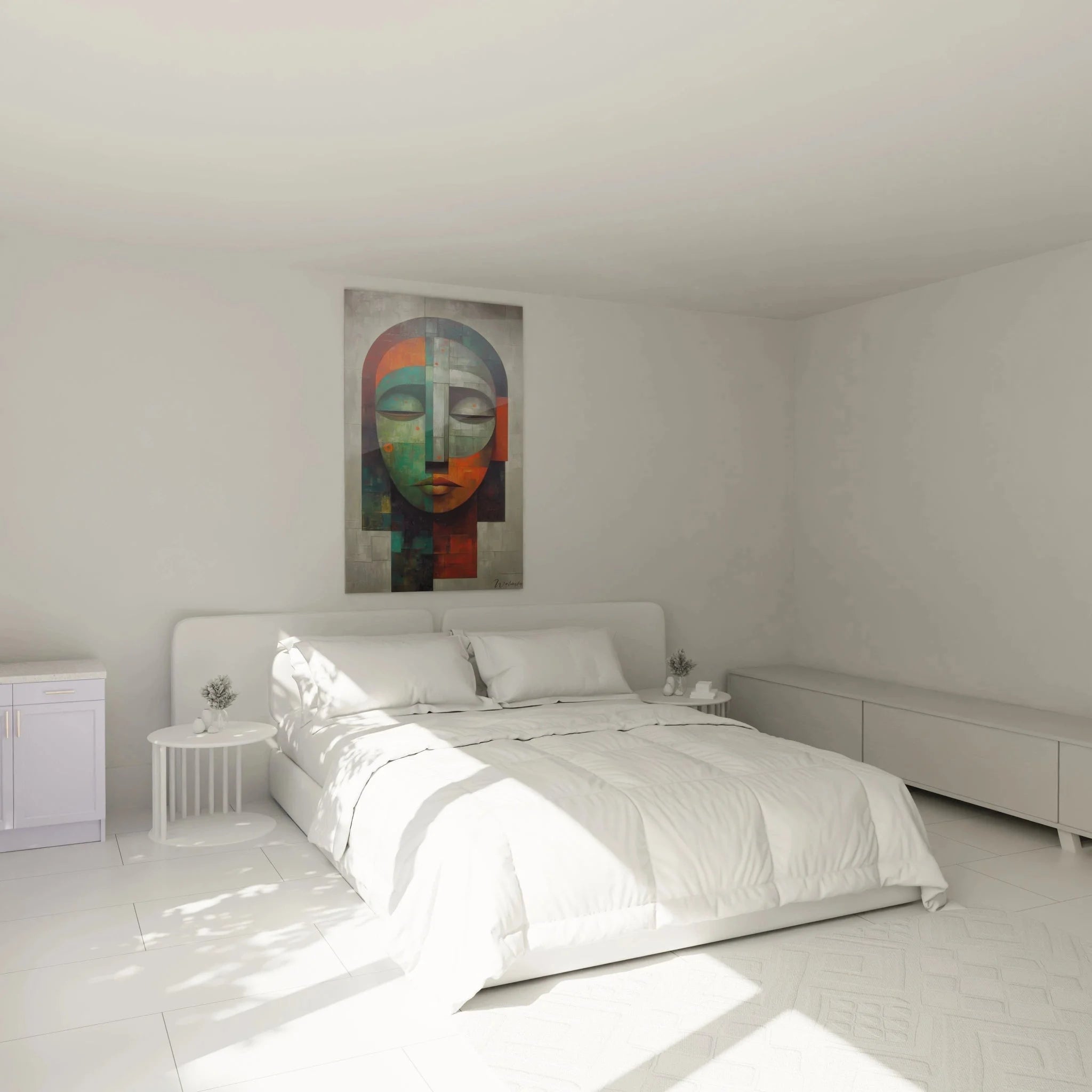 Abstrakte afrikanische Maske Wandbild im Schlafzimmer - moderne Stammeskunst Wanddekoration XXL Format