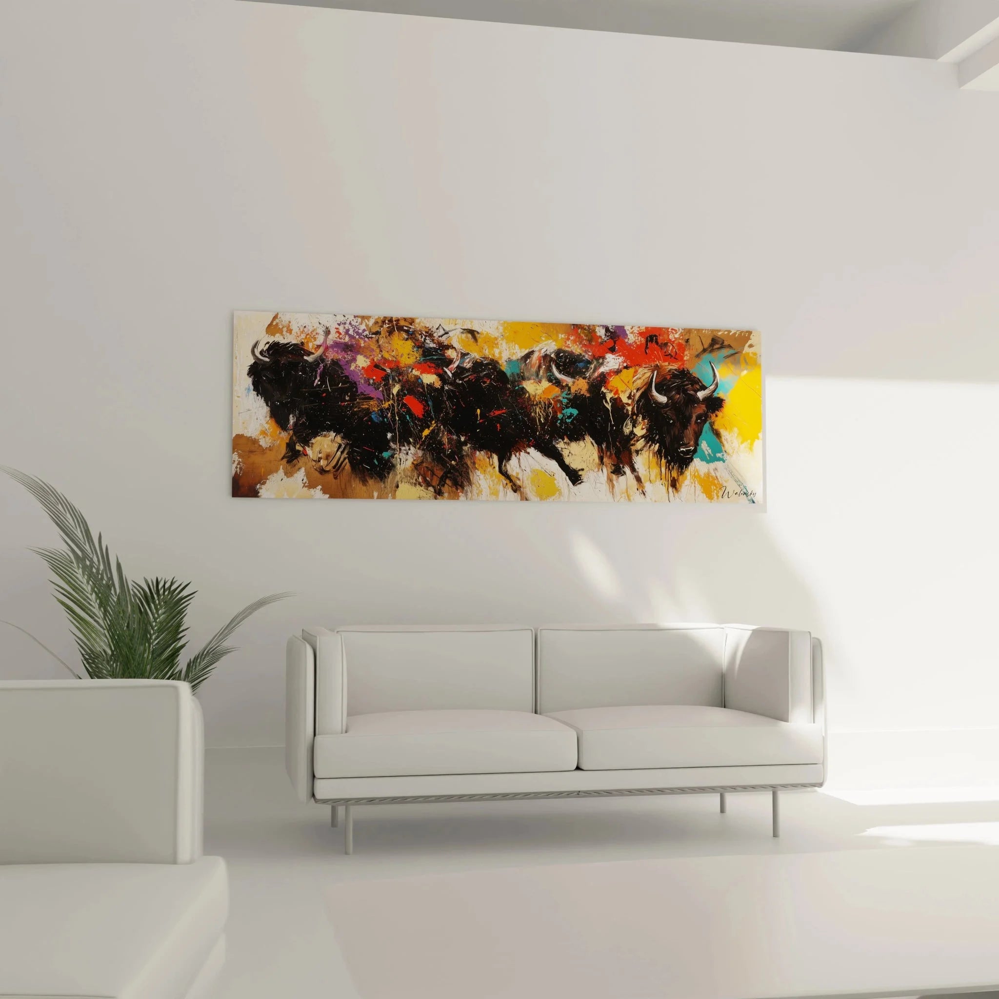 Detailansicht abstrakte Stier Kunst mit expressiven Pinselstrichen und Farbtextur