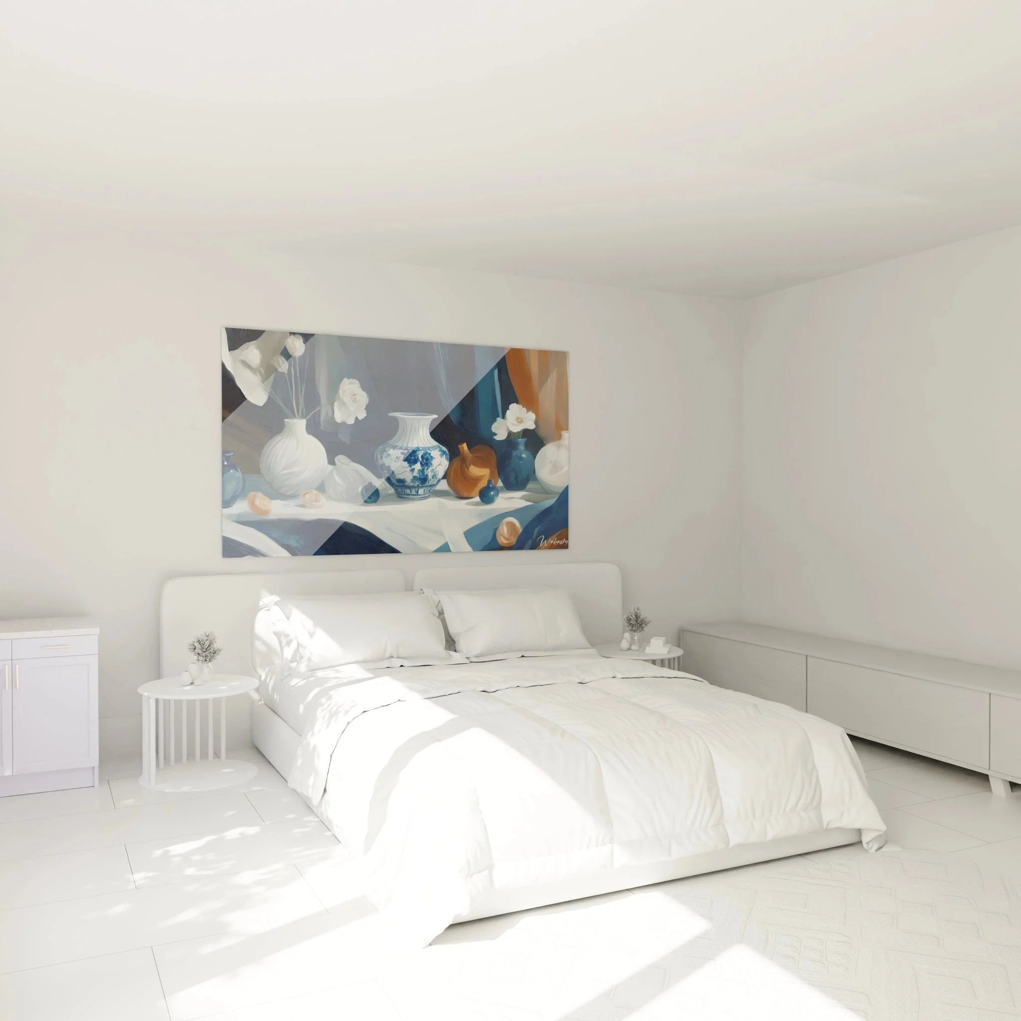 Stillleben Wandbild mit Vasen im Schlafzimmer als elegante Wanddekoration