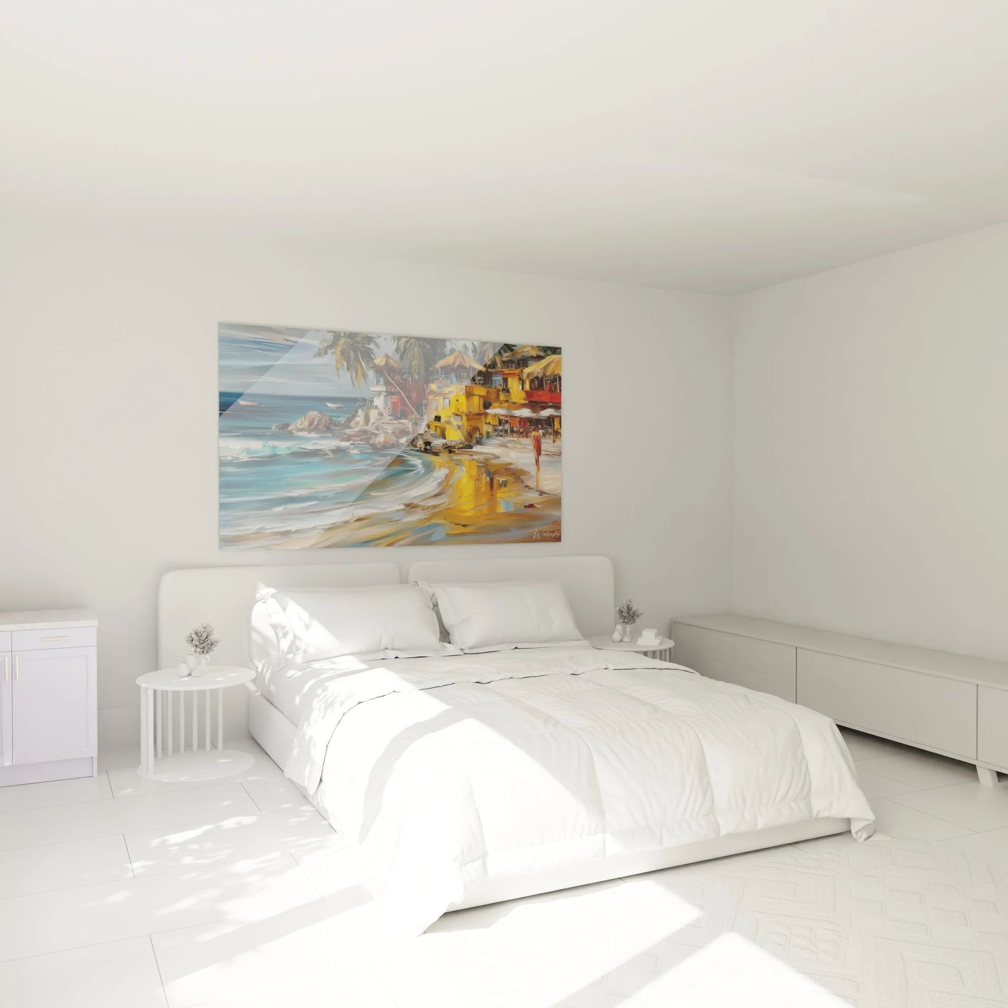 Tropisches Strandmotiv als Wandbild im Schlafzimmer - Maritime Wanddekoration mit Karibik-Flair