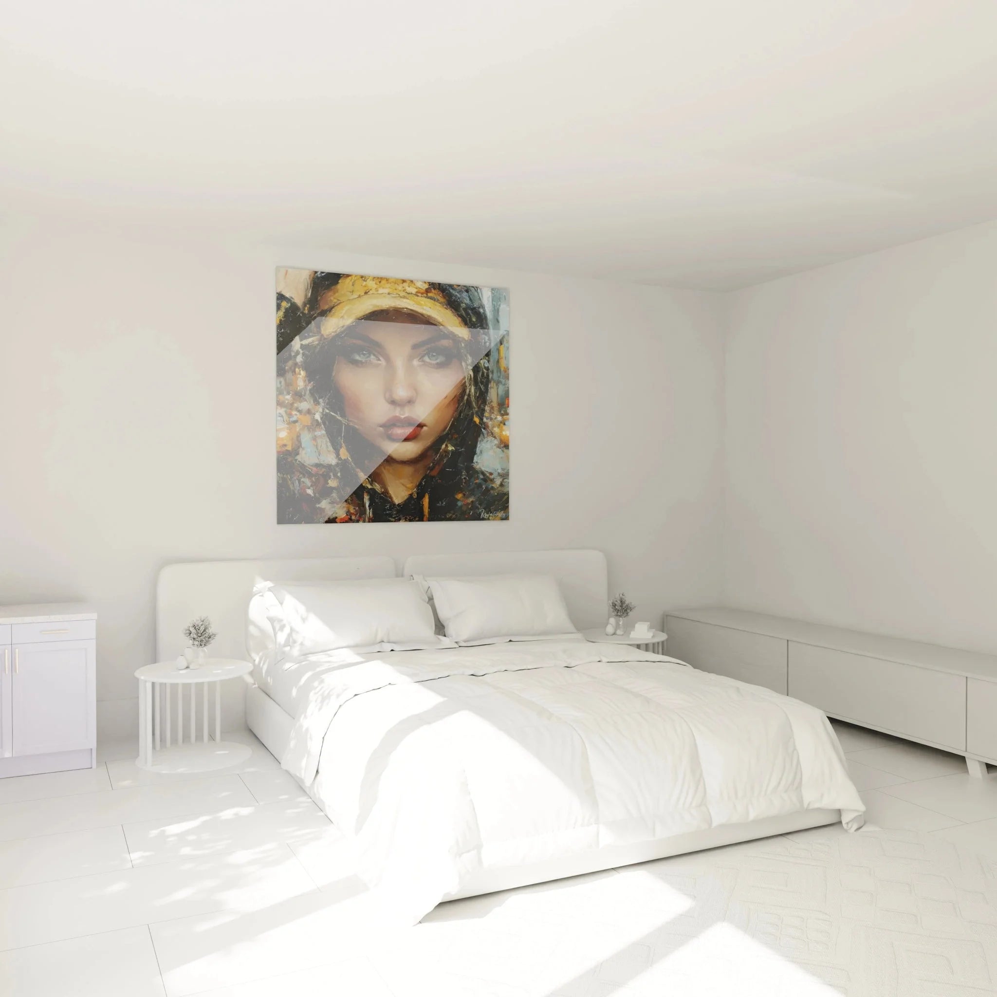 Streetwear Wandbild Frau Hoodie in modernem Schlafzimmer - Urban Art Dekoration
