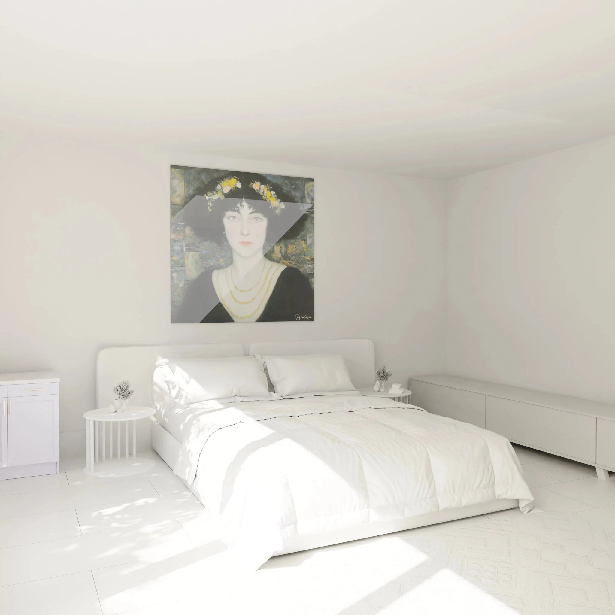Symbolismus Wandbild elegante Dame im Schlafzimmer Ambiente mit stilvoller Wandgestaltung