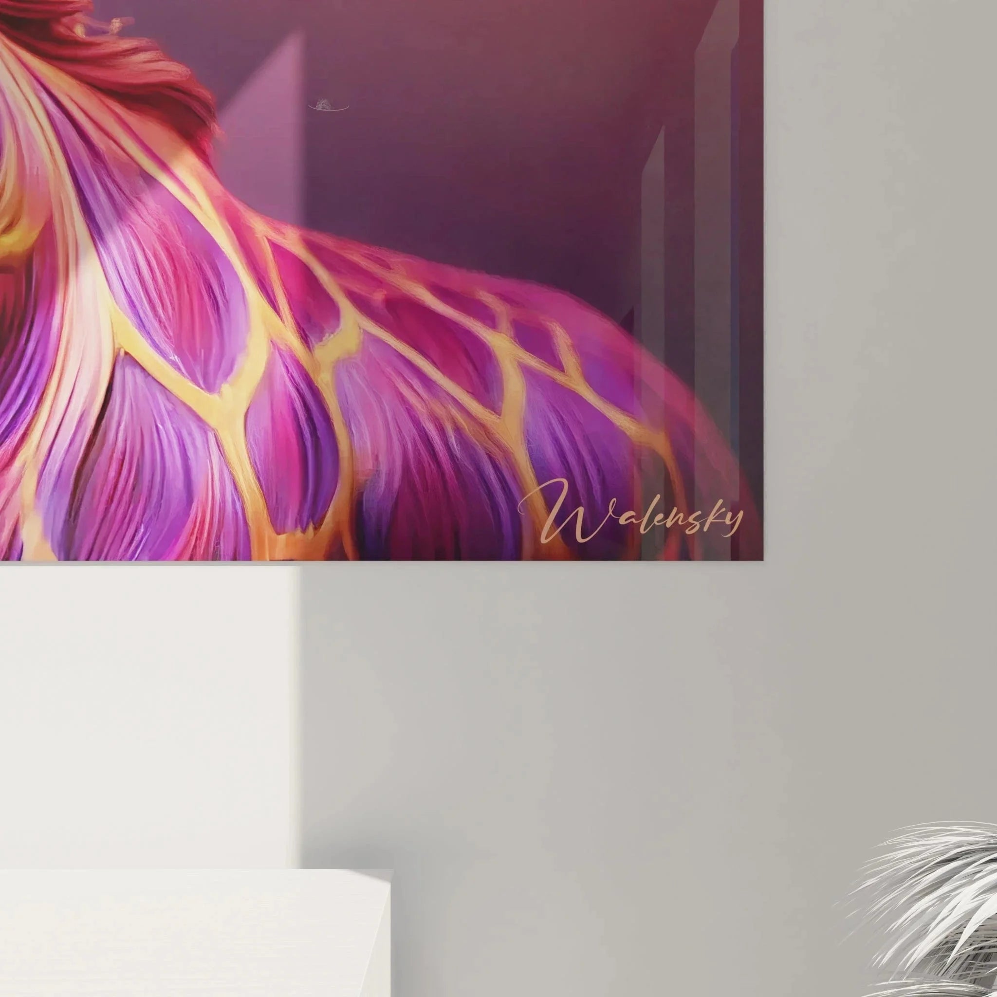 Gesamtansicht Wandbild Giraffe, farbenfrohes Tierbild als Raumdekoration