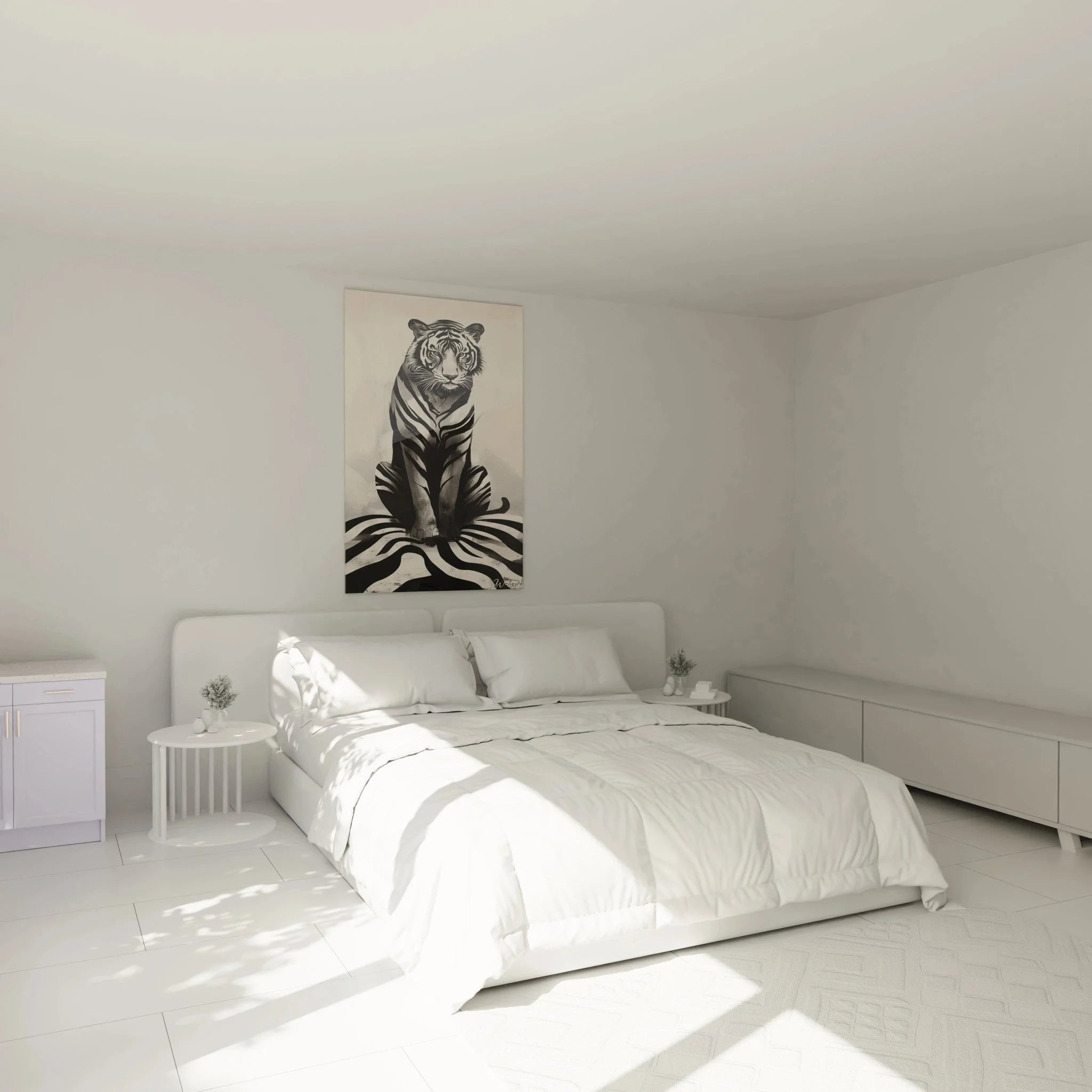 Tiger Wandbild XXL schwarz weiß Schlafzimmer Dekoration majestätisches Raubtier Leinwand