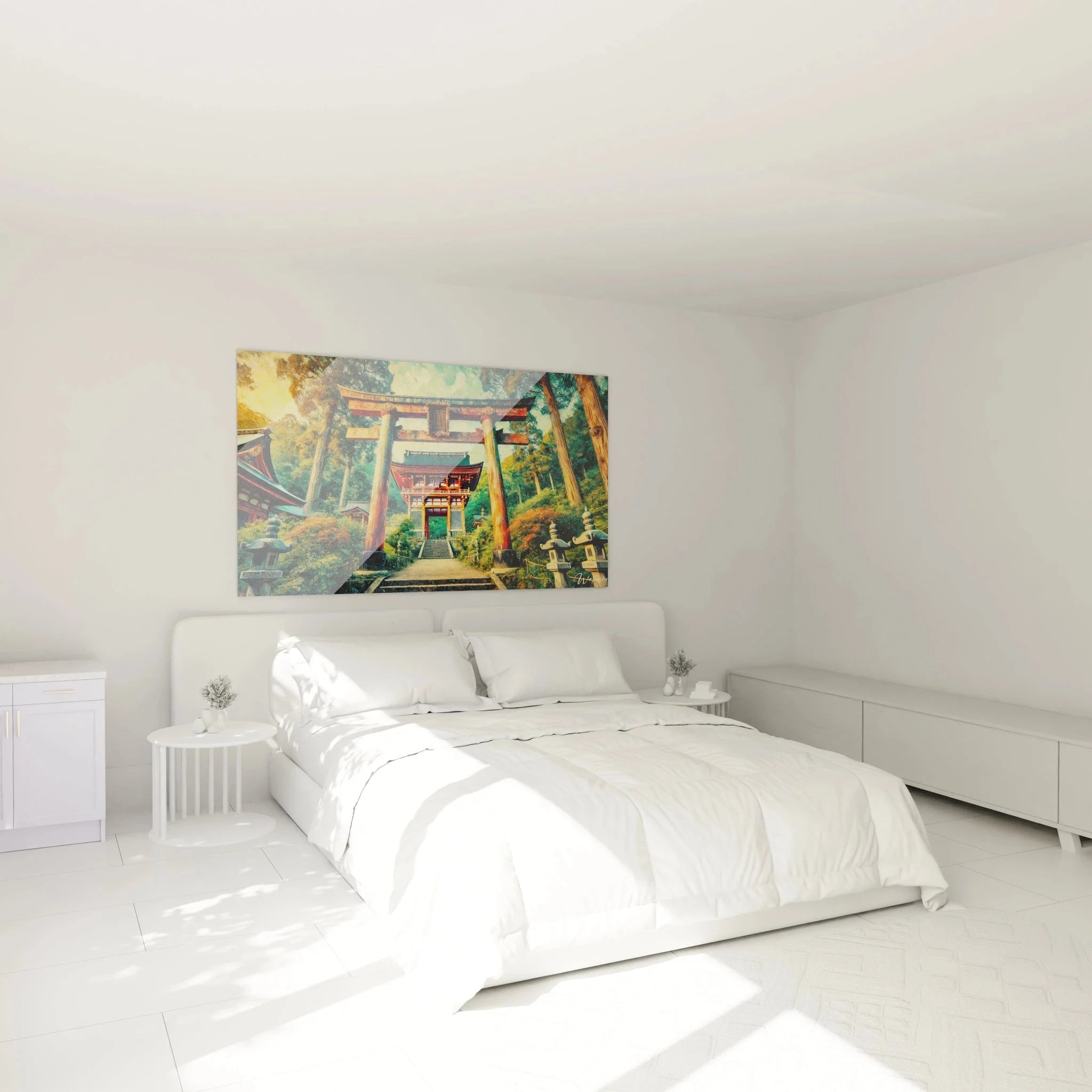 Torii-Schrein Wandbild im Schlafzimmer - Japan Wanddeko für entspannende Atmosphäre
