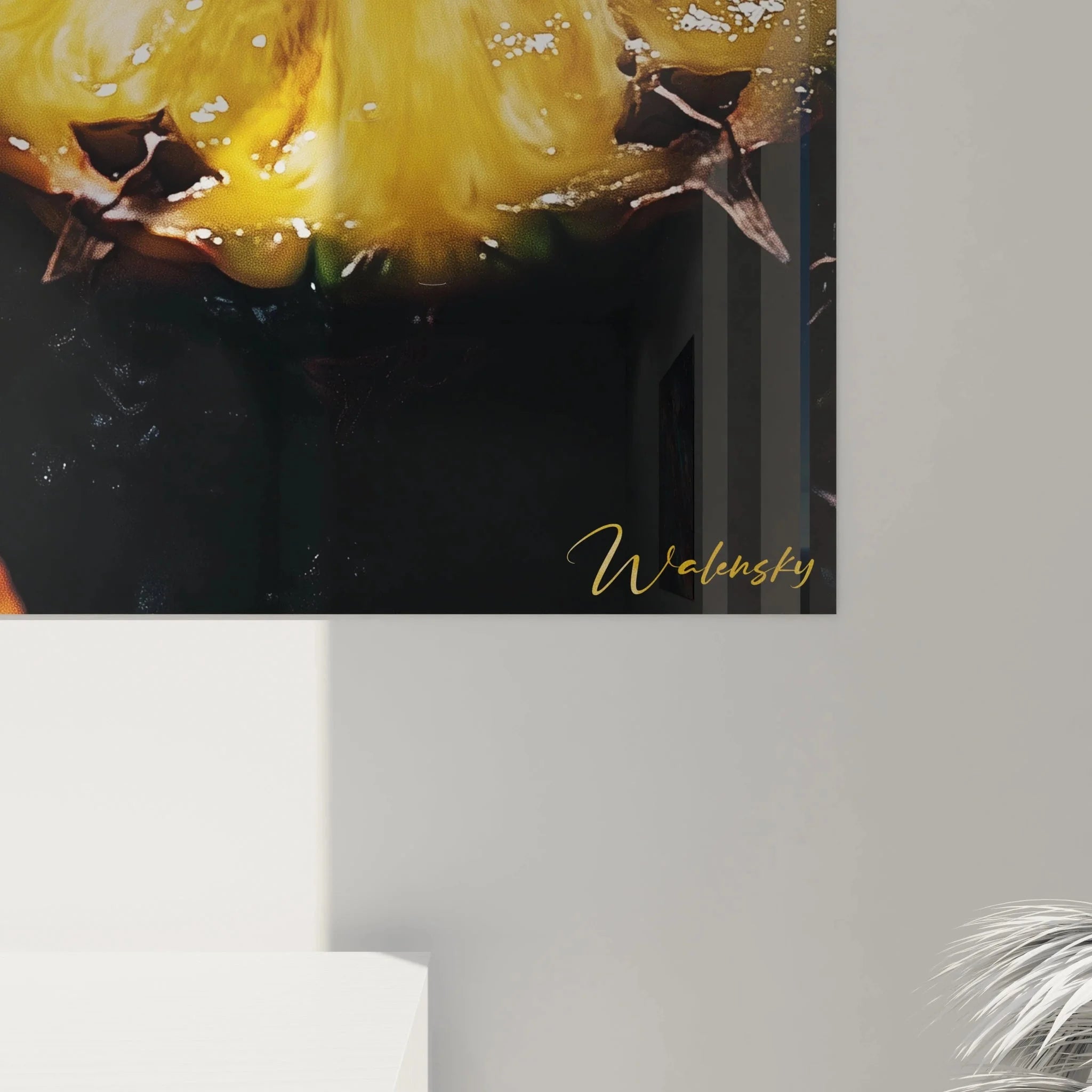 Gesamtansicht tropisches Ananas Wandbild - moderne Früchte Wanddekoration Raumansicht