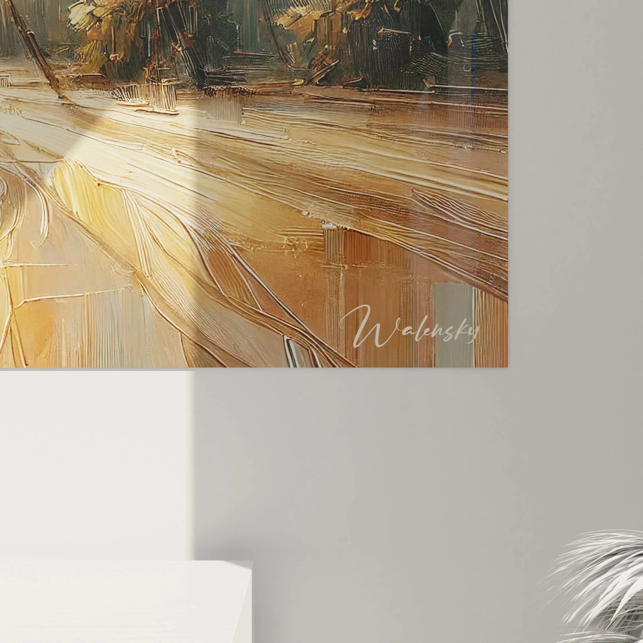 Gesamtansicht tropisches Strand Wandbild XXL, Palmenparadies mit Sonnenuntergang und Meeresblick