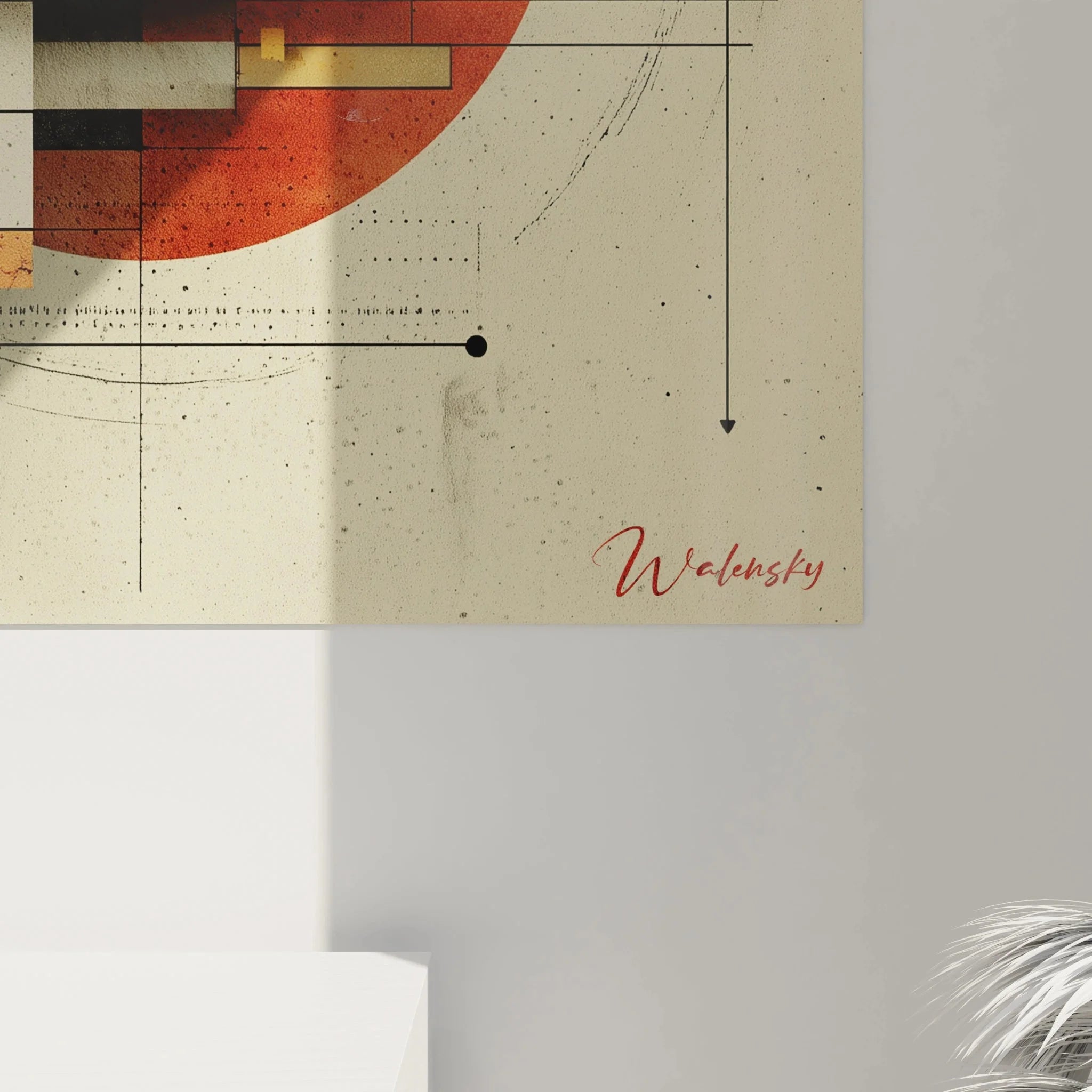 Gesamtansicht modernes Bauhaus Wandbild mit geometrischen Formen als Wanddekoration präsentiert
