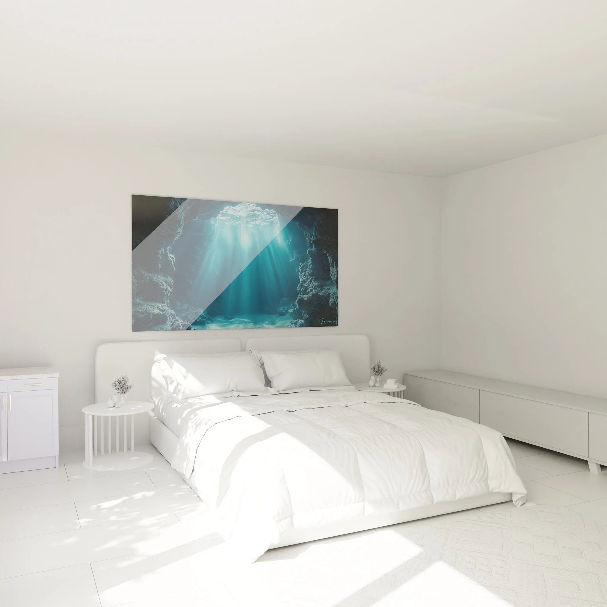 Unterwasserhöhle Wandbild XXL im Schlafzimmer - beruhigende Wanddekoration mit Meereslandschaft