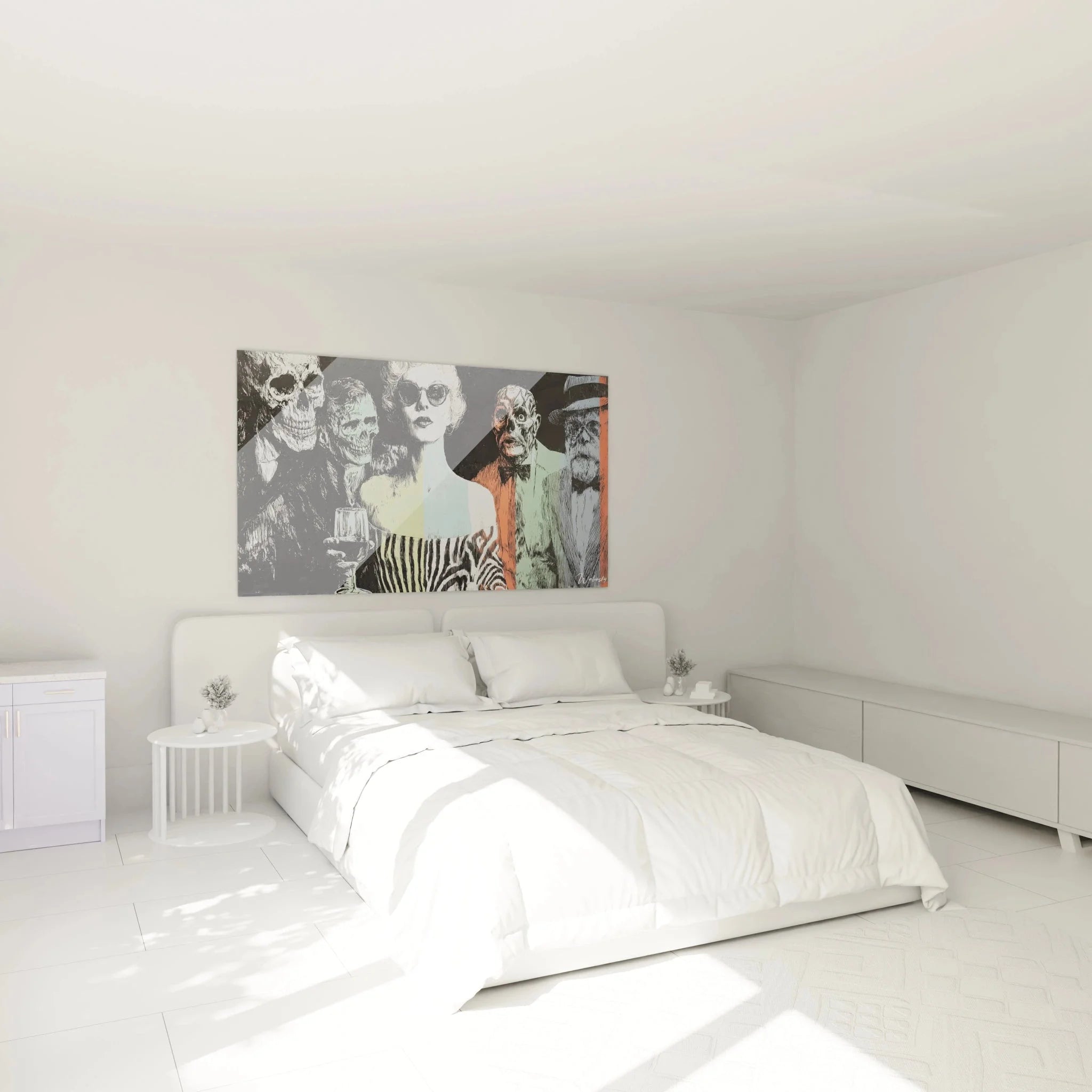 Vanitas Wandbild Cocktailparty als moderne Schlafzimmer Wanddekoration mit Memento Mori