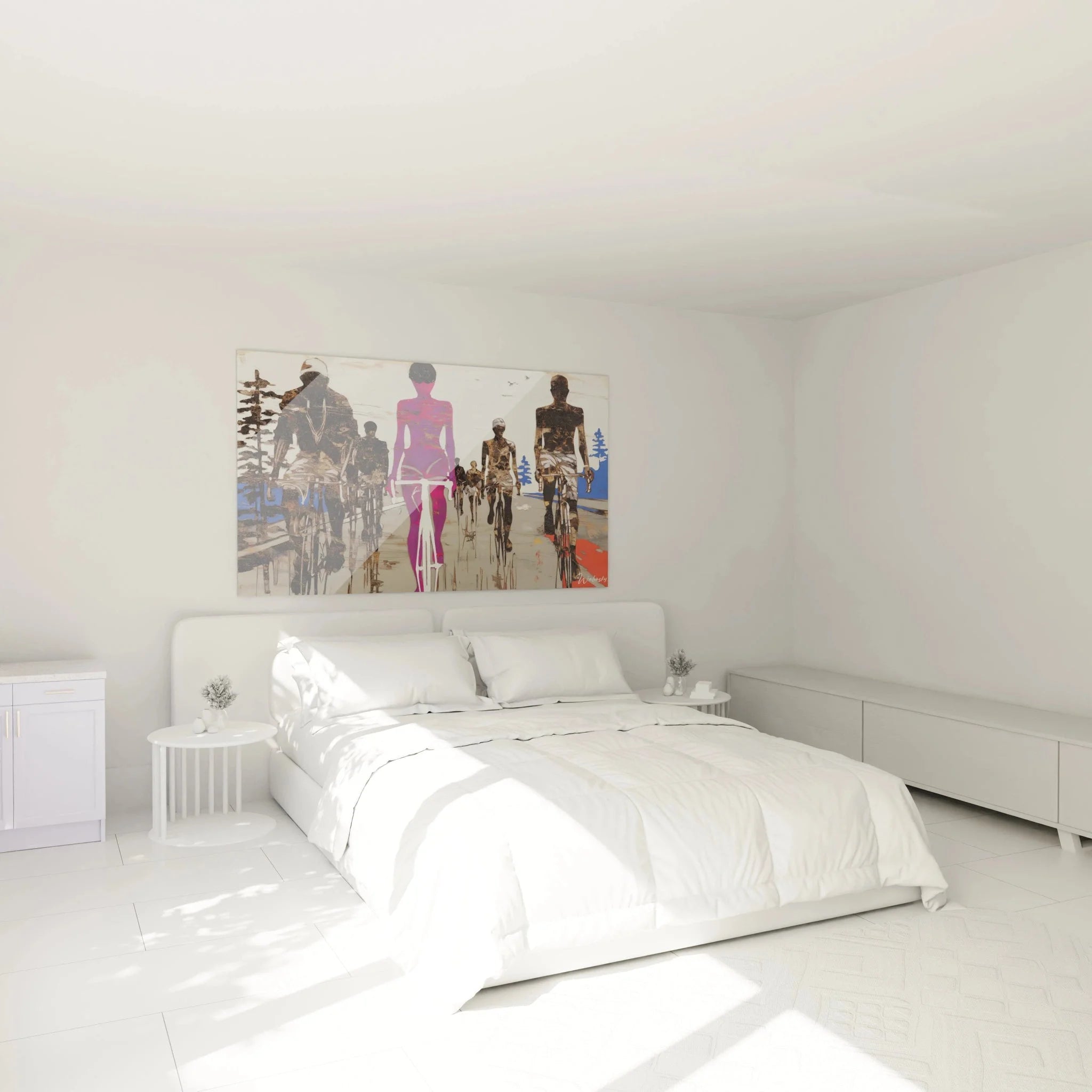 Vanitas Wandbild Menschensilhouetten Schlafzimmer Ambiente pink Figuren Wohnraumgestaltung