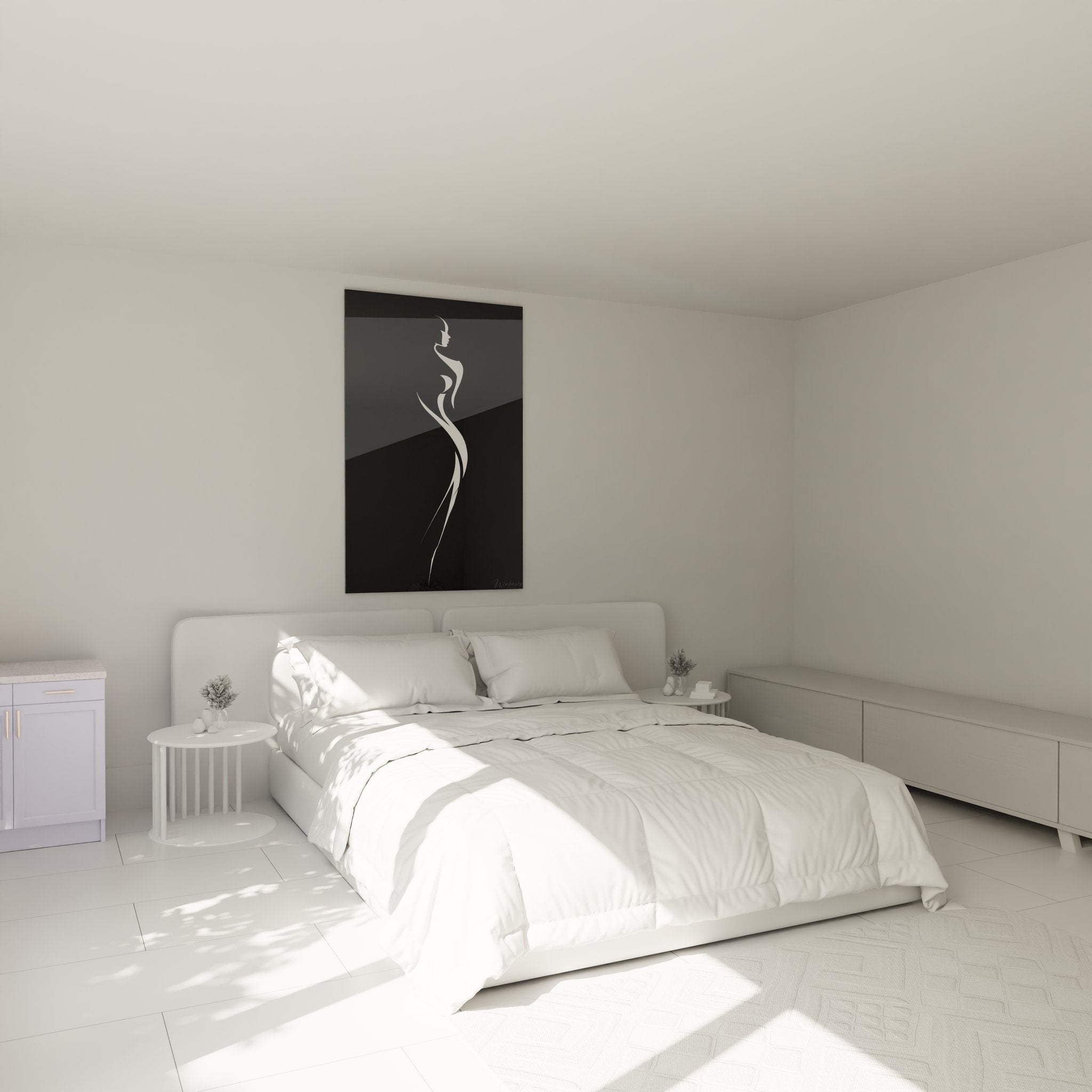 Frauensilhouette Wandbild im Schlafzimmer - elegante schwarz-weiße Wanddekoration