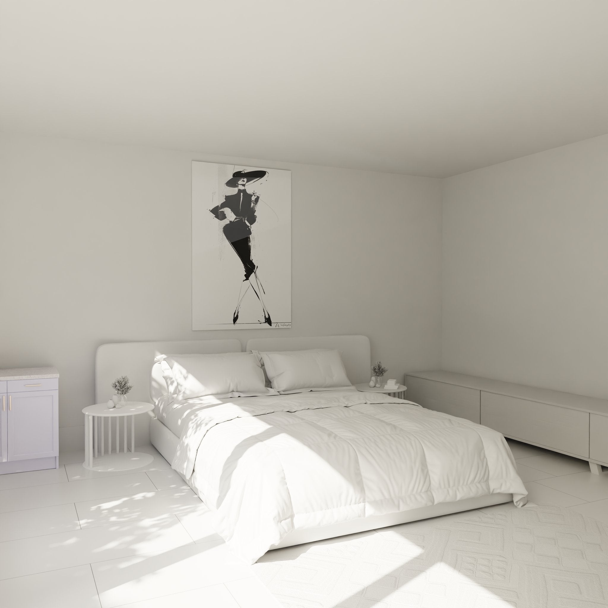 Elegante Frau Silhouette Wandbild im Schlafzimmer - stilvolle Schwarz-Weiß-Dekoration