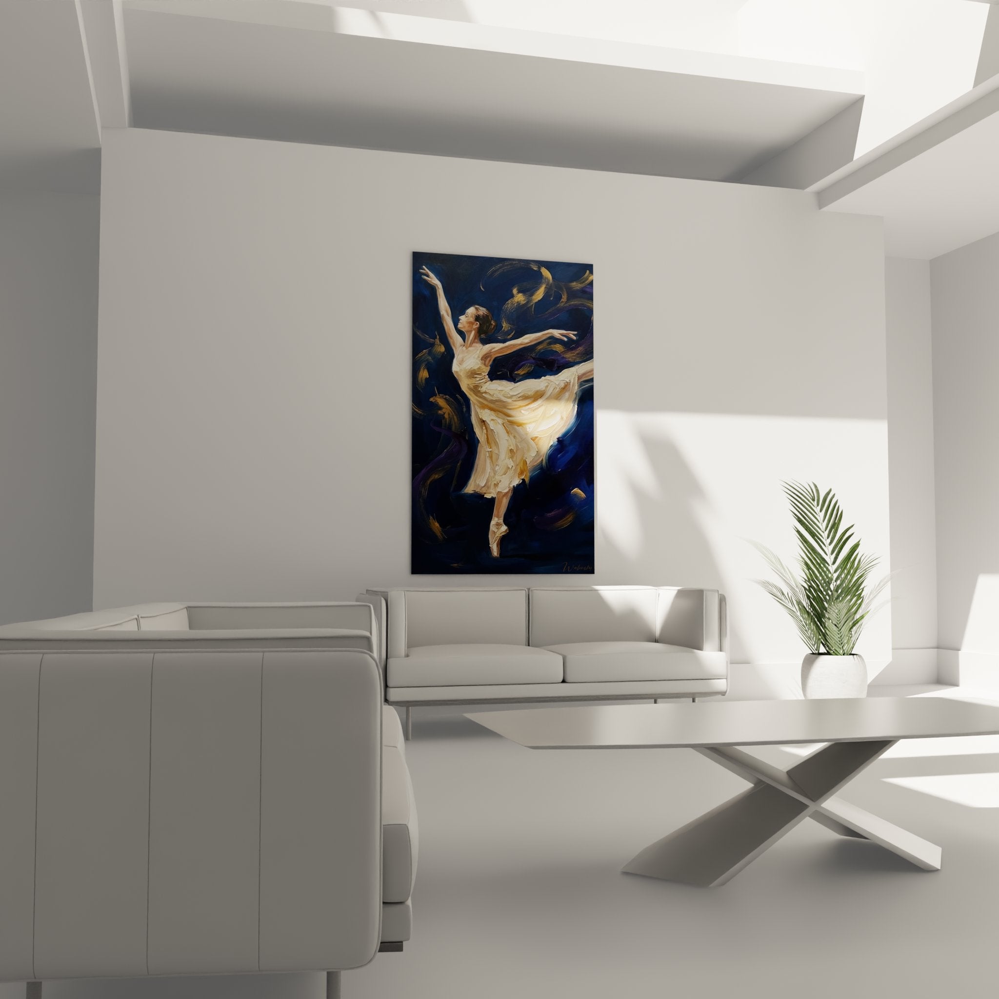 Nahaufnahme Ballerina Gemälde - Details des weißen Tutus und expressiven Pinselstriche