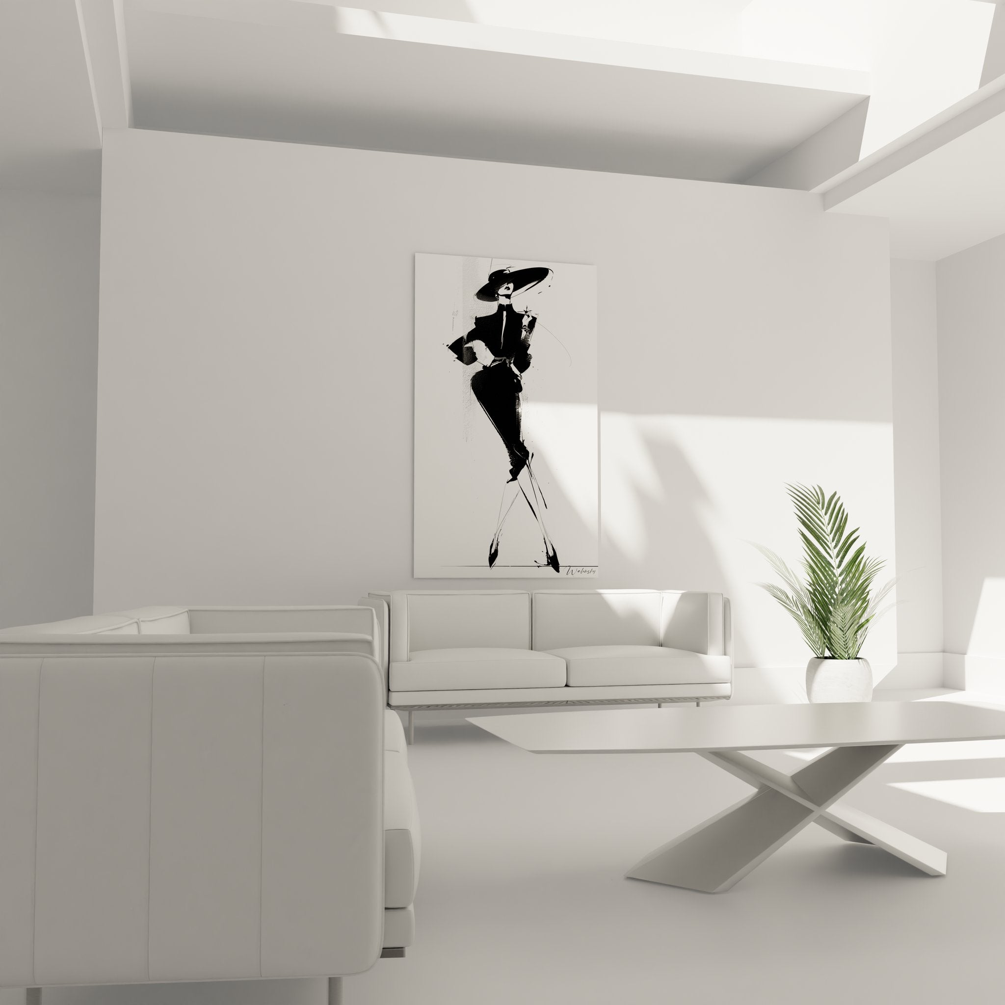 Nahaufnahme abstrakte Frau mit Hut Wandbild - Details der Schwarz-Weiß-Pinselstriche